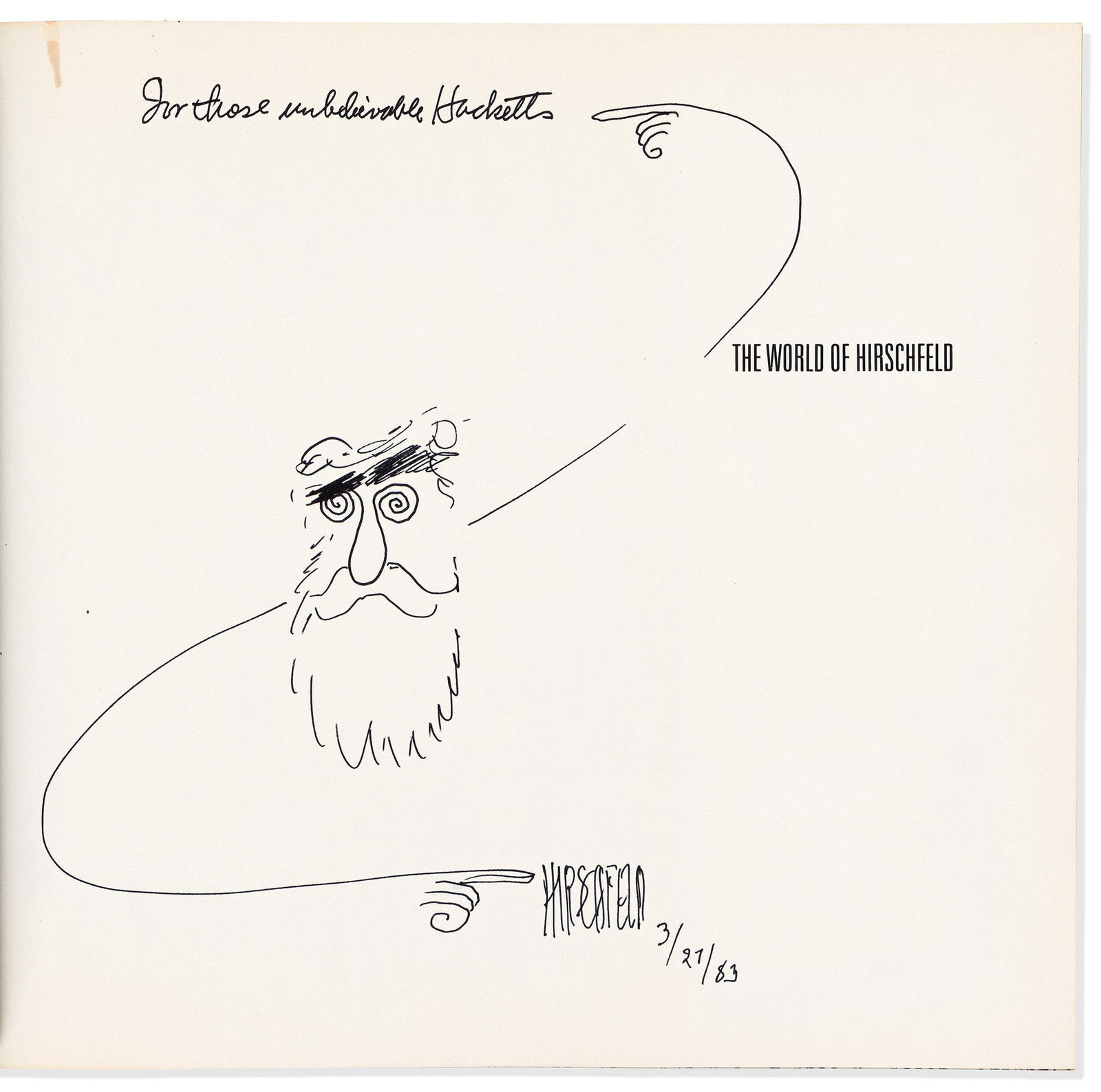 Al Hirschfeld. Two books, each Signed and Inscribed, one with an ink drawing.: Al Hirschfeld Two books, each Signed and Inscribed, one with an ink drawing. The first, The American Theatre. To art historian Lloyd Goodrich: "For Lloyd with love / Al Hirschfeld / Oct / 18/61," on t