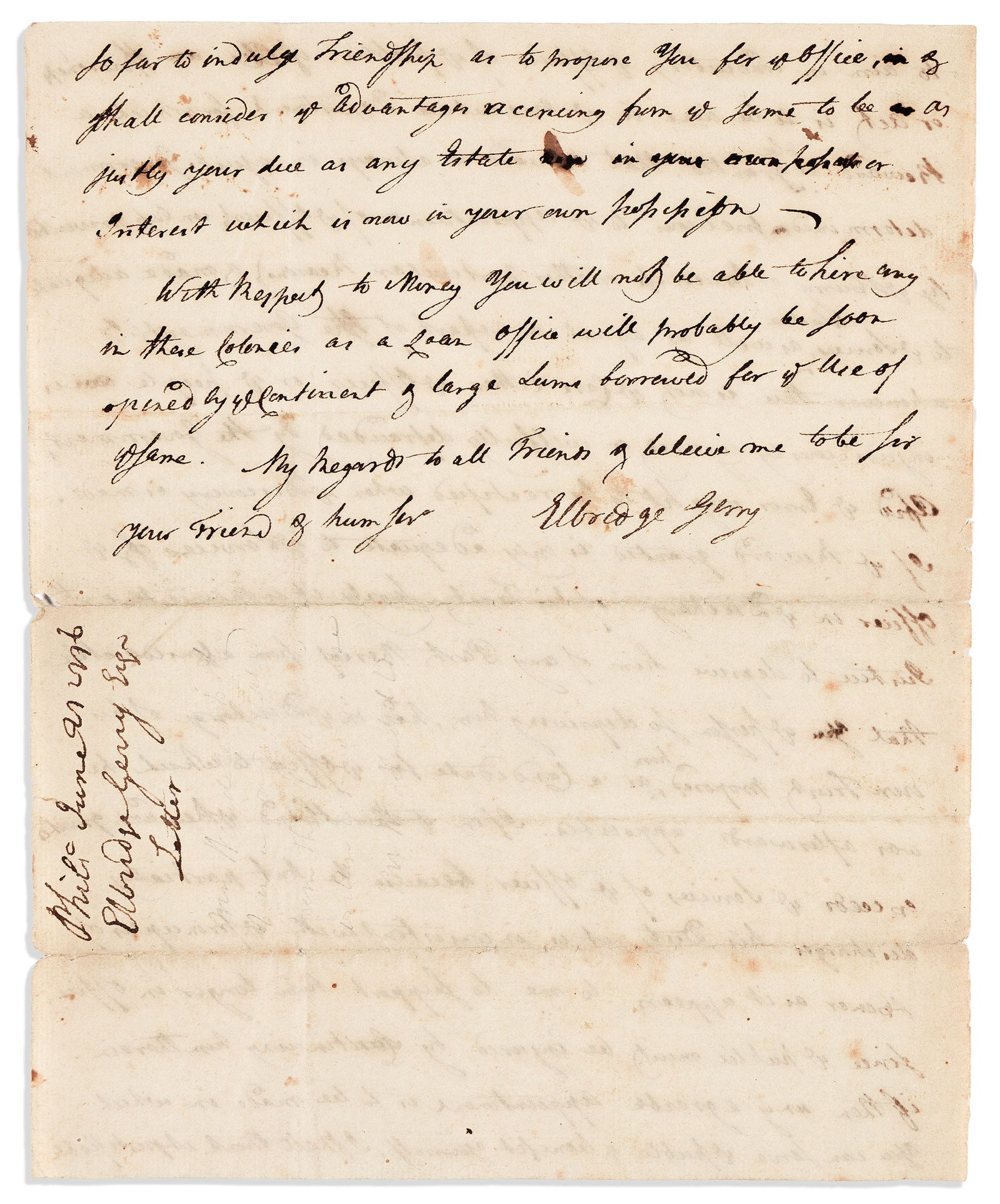 Elbridge Gery. Autograph Letter Signed, to fellow merchant patriot John Wendell (1 of 2)