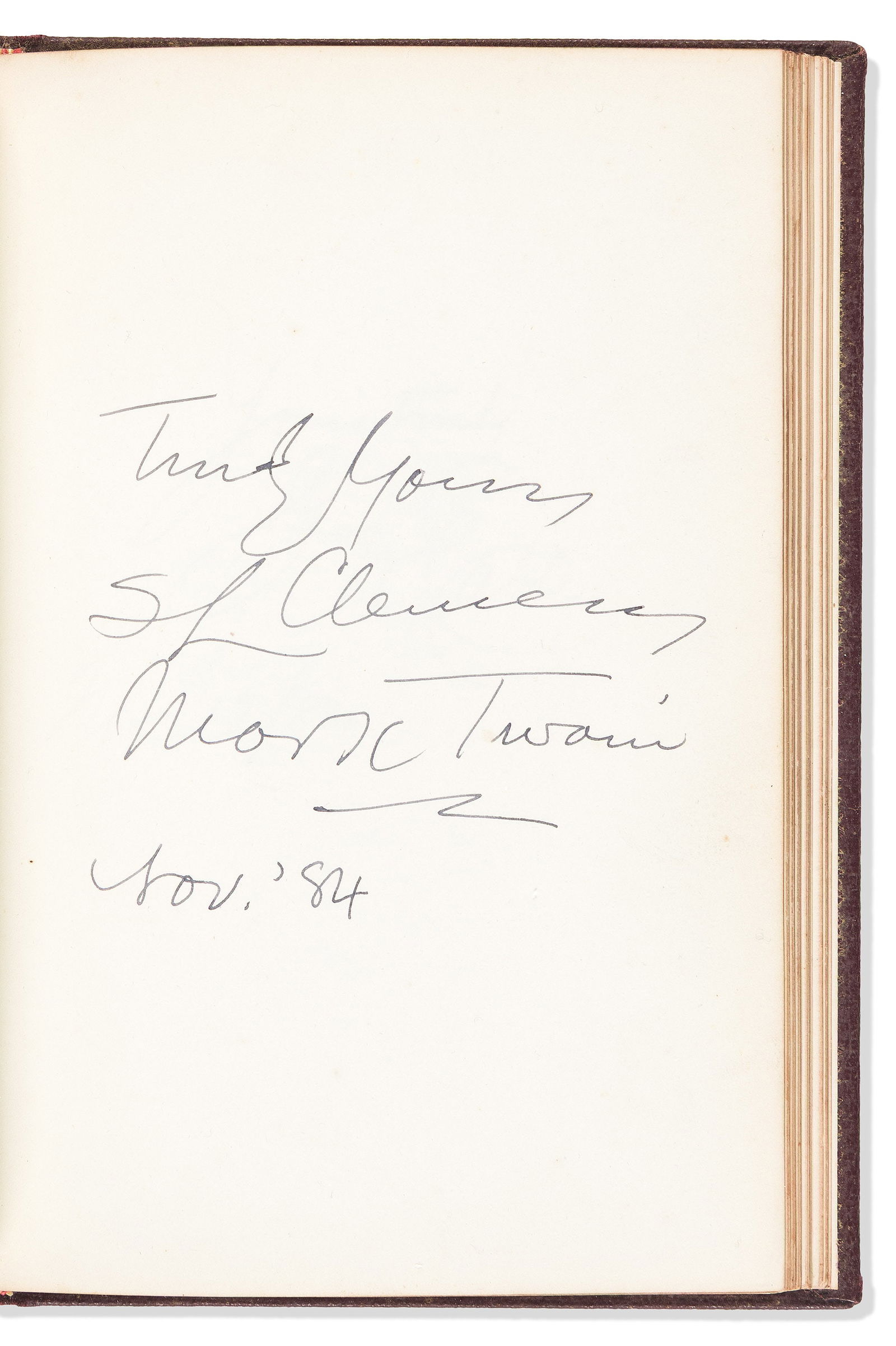 (Album.) Autograph album containing 38 items signed, by abolitionists, writers, soldiers,: Includes Mark Twain Autograph album containing 38 items signed, by abolitionists, writers, soldiers, politicians, others, most from Boston, most Signatures, nearly all additionally dated, a few Autogr