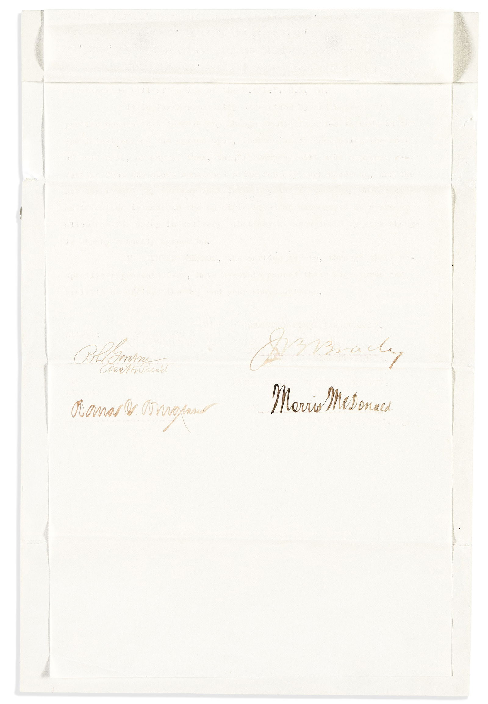James Buchanan Brady. Typed Document Signed, "J.B. Brady,": James Buchanan Brady Typed Document Signed, "J.B. Brady," agreement between Standard Steel Car Company and Maine Central Railroad Company, concerning purchase of one hundred flat bottom gondola cars.