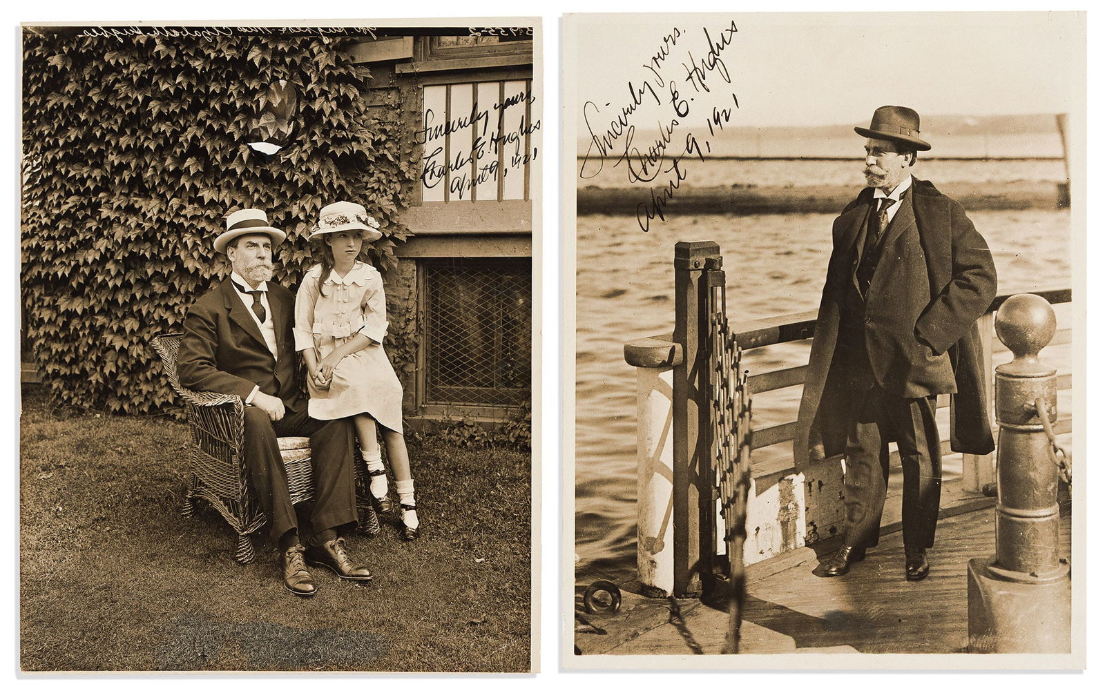 Charles Evans Hughes. Group of 5 Photographs Signed and Inscribed, "Sincerely yours / Charles E.: Charles Evans Hughes Group of 5 Photographs Signed and Inscribed, "Sincerely yours / Charles E. Hughes / April 9, 1921," as Secretary of State, portraits by Underwood & Underwood, showing him full