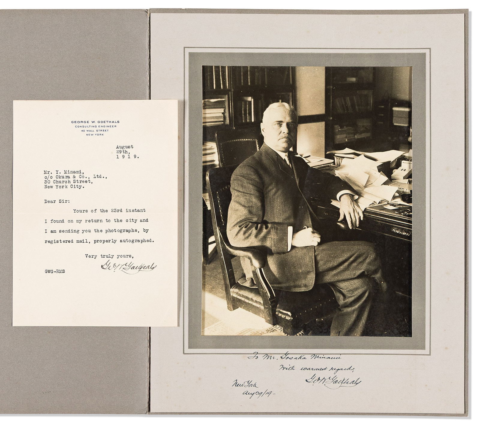 (Science--Technology.) Group of 6 items Signed, or Signed and Inscribed, to Yosaku Minami: George: Group of 6 items Signed, or Signed and Inscribed, to Yosaku Minami: George Washington Goethals * Hudson Maxim * Albert Cushing Read. Format and condition vary. Vp, vd.