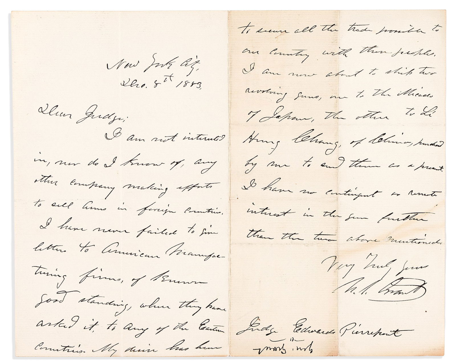Ulysses S. Grant. Autograph Letter Signed, "U.S. Grant," to Judge Edward Pierrepont (1 of 1)