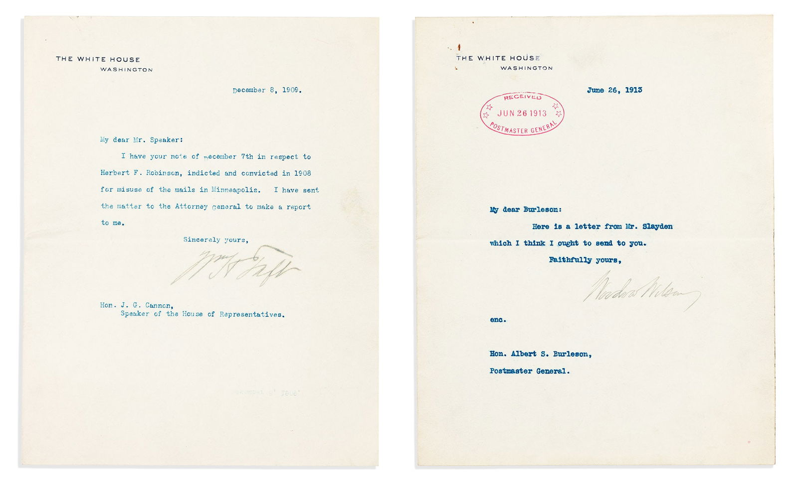 (Presidents.) Group of 4 items Signed, or Signed and Inscribed: Autograph Note * Typed Letters (2) * (1 of 2)