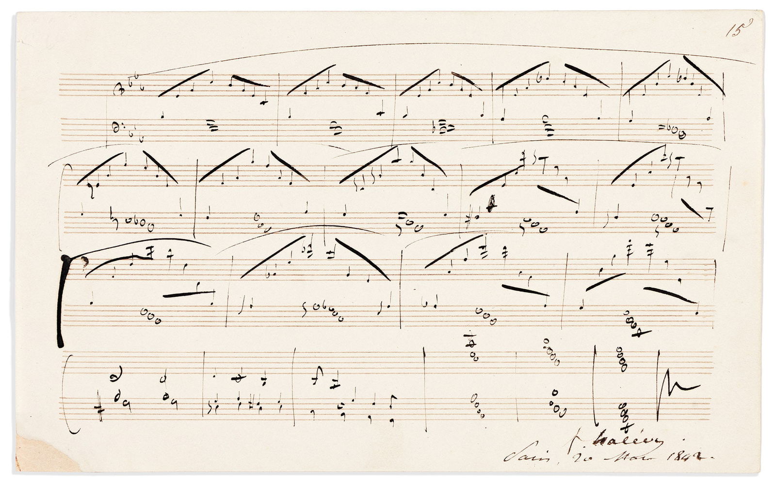 Fromental Halévy. Two items, each Signed, "FHalévy": Autograph Musical Quotation * (1 of 2)