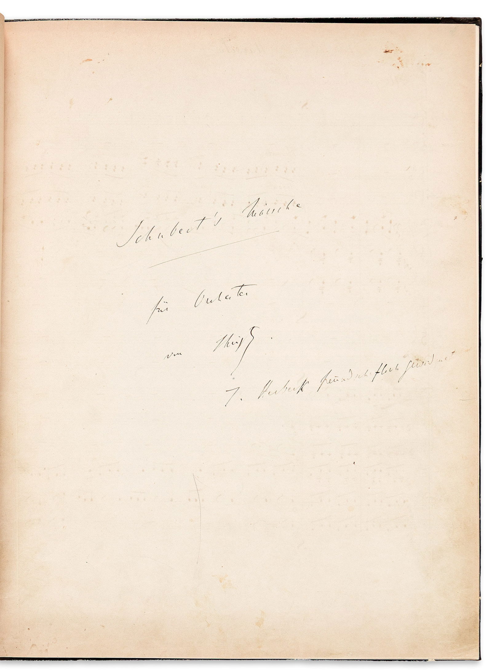 Franz Liszt. Musical Manuscript Signed and Inscribed, with holograph notations: His signed and inscribed arrangement of a Schubert march Franz Liszt Musical Manuscript Signed and Inscribed, with holograph notations. The manuscript, his orchestration of Schubert's "Reiter-Marsch"