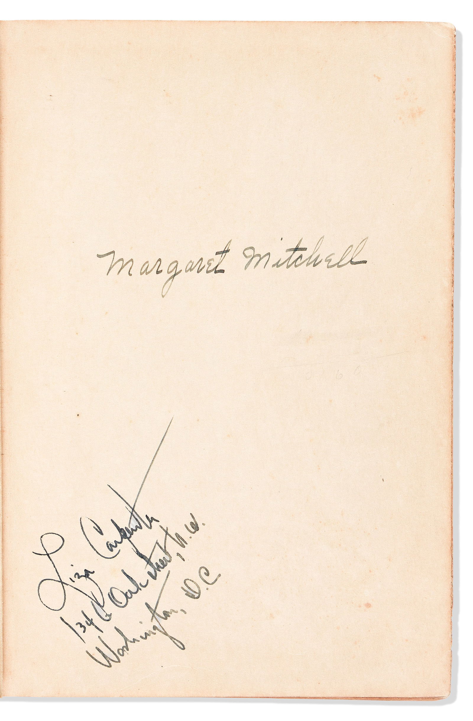 Margaret Mitchell. Gone with the Wind. Signed on front free endpaper.: Margaret Mitchell Gone with the Wind. Signed on front free endpaper. 8vo, publisher's cloth, some loss to spine ends, moderate abrasions to front board, faint scattered soiling and foxing, some toning