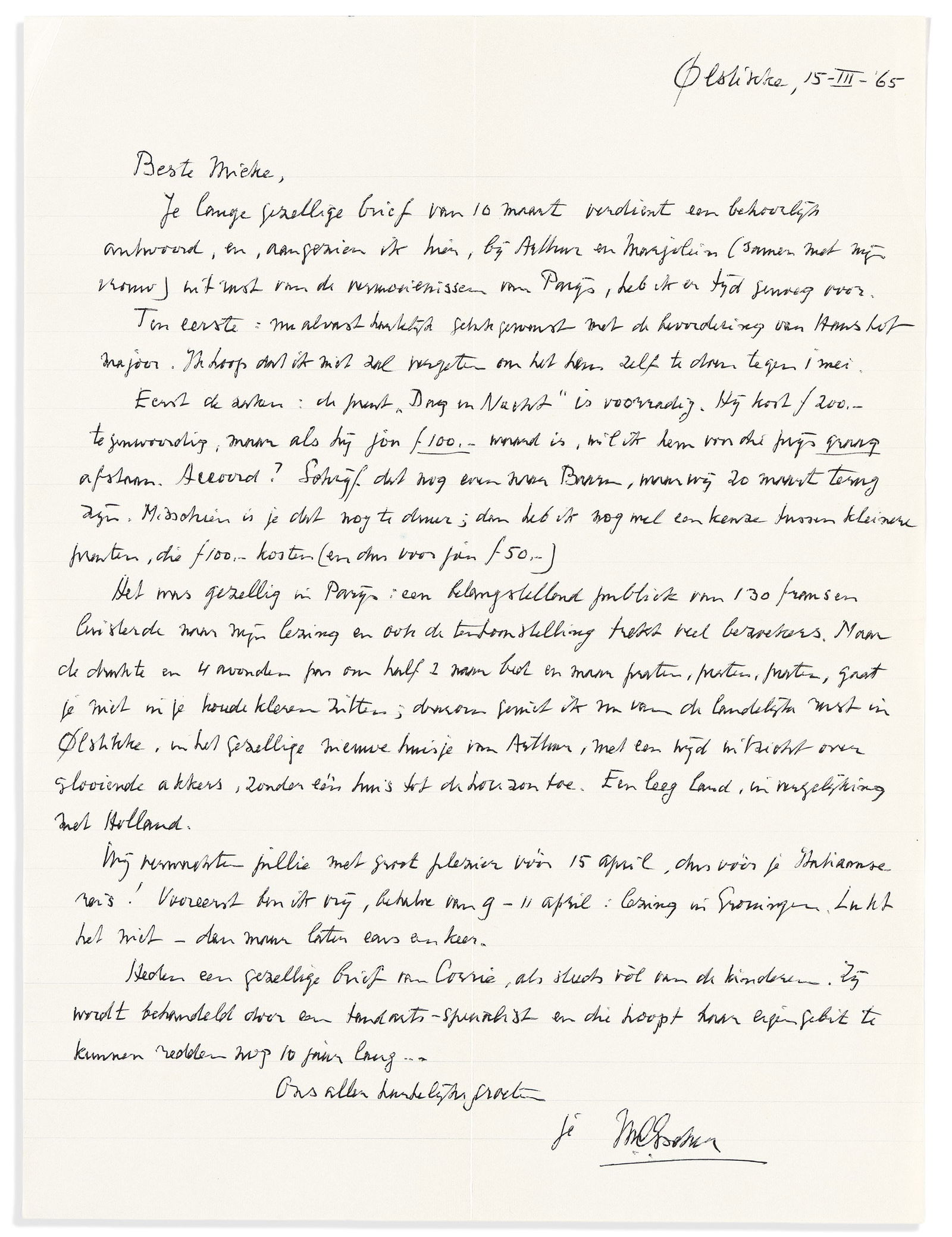 Maurits Cornelis Escher. Archive of 8 items, each Signed, "M.C. Escher": 6 Autograph Letters and two (1 of 4)