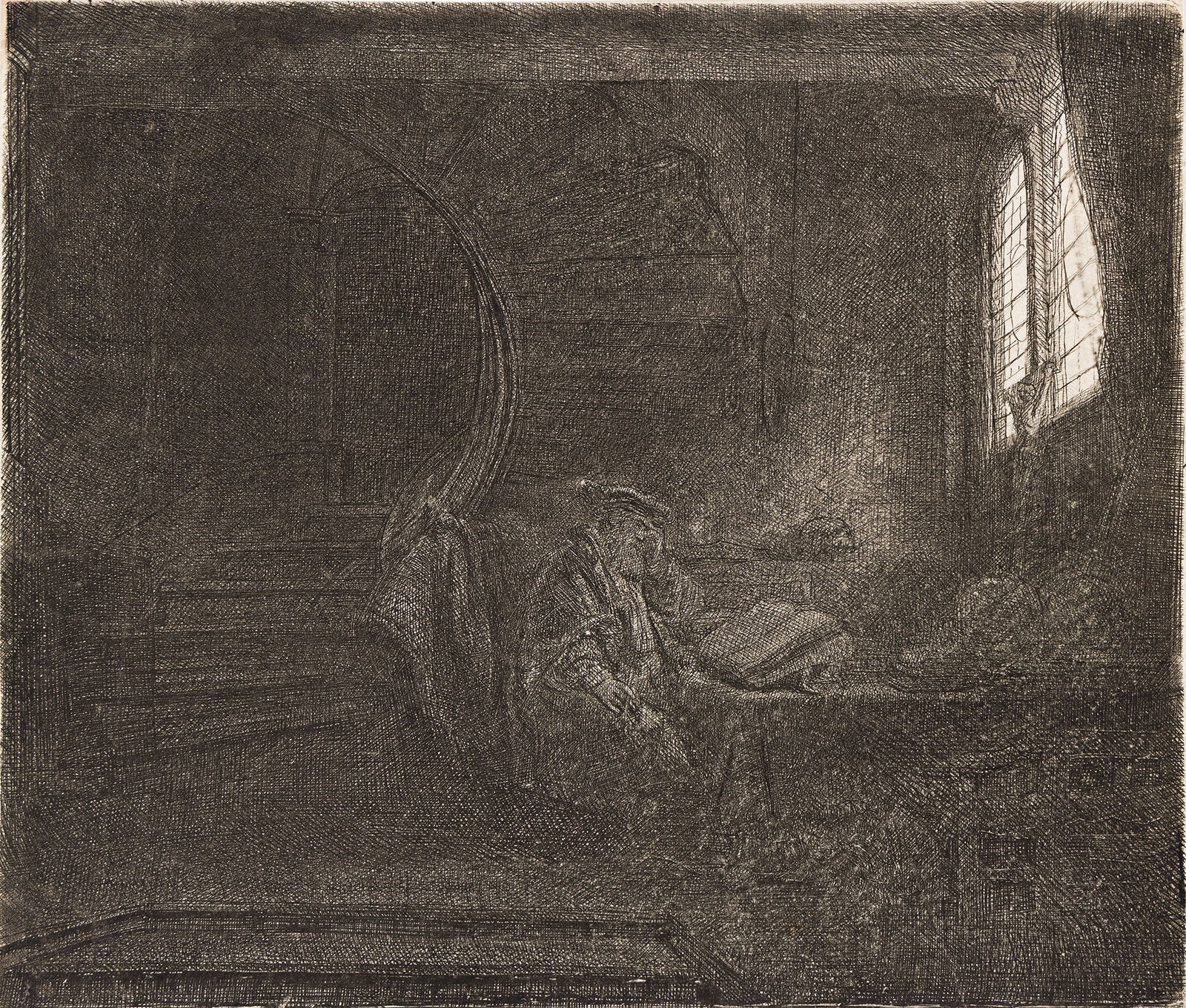 Rembrandt van Rijn (1606-1669) St. Jerome in a Dark Chamber, 1642.: Rembrandt van Rijn (1606-1669) St. Jerome in a Dark Chamber. Etching, engraving and drypoint, 1642. Biörklund's second state (of 2); Usticke's third state (of 5); New Hollstein's third state (of