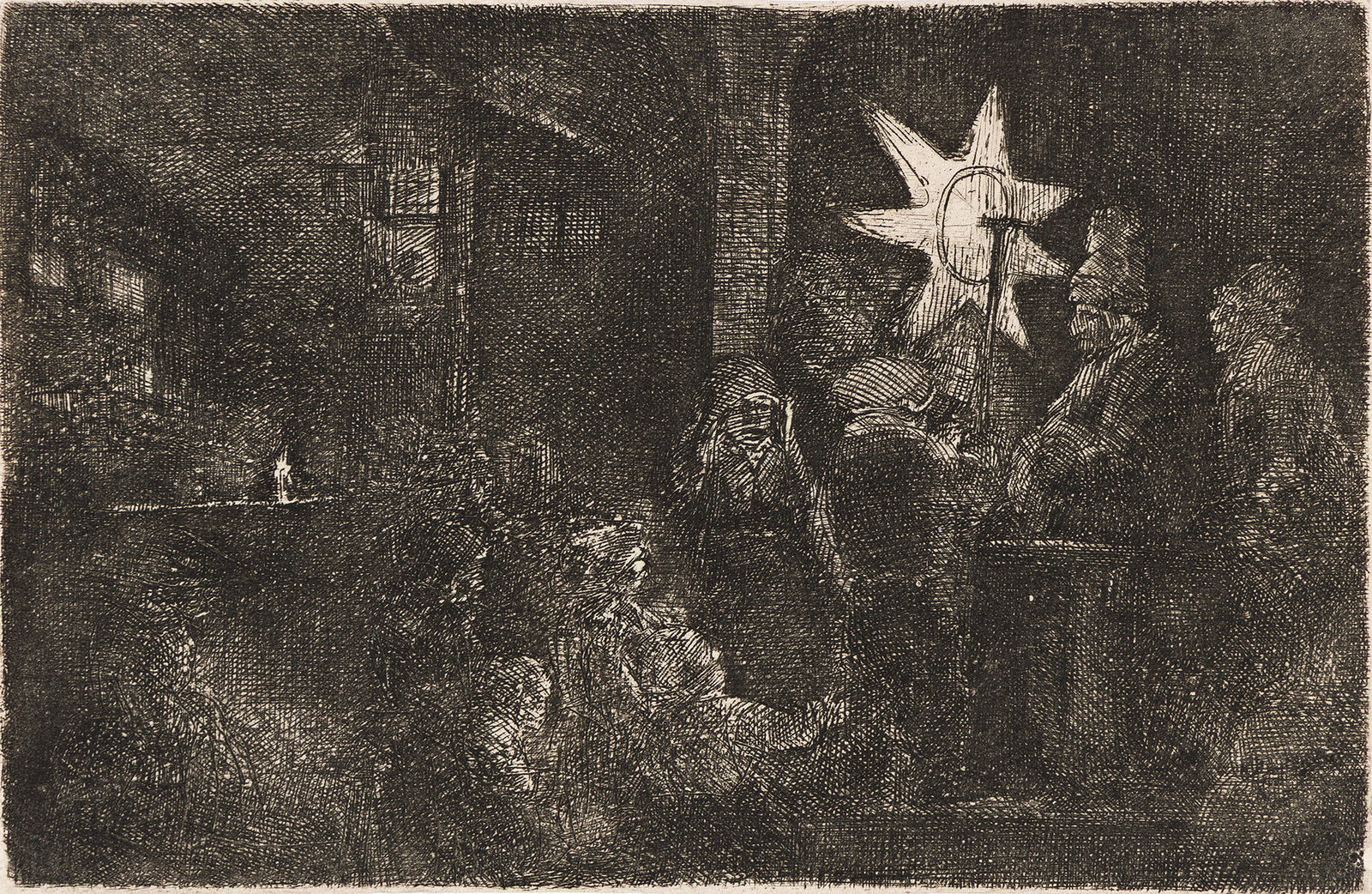 Rembrandt van Rijn (1606-1669), The Star of the Kings: A Night Piece, circa 1651.: Rembrandt van Rijn (1606-1669) The Star of the Kings: A Night Piece. Etching and drypoint, circa 1651. Biörklund's second state (of 2); Usticke's second state (of 7); New Hollstein's second state