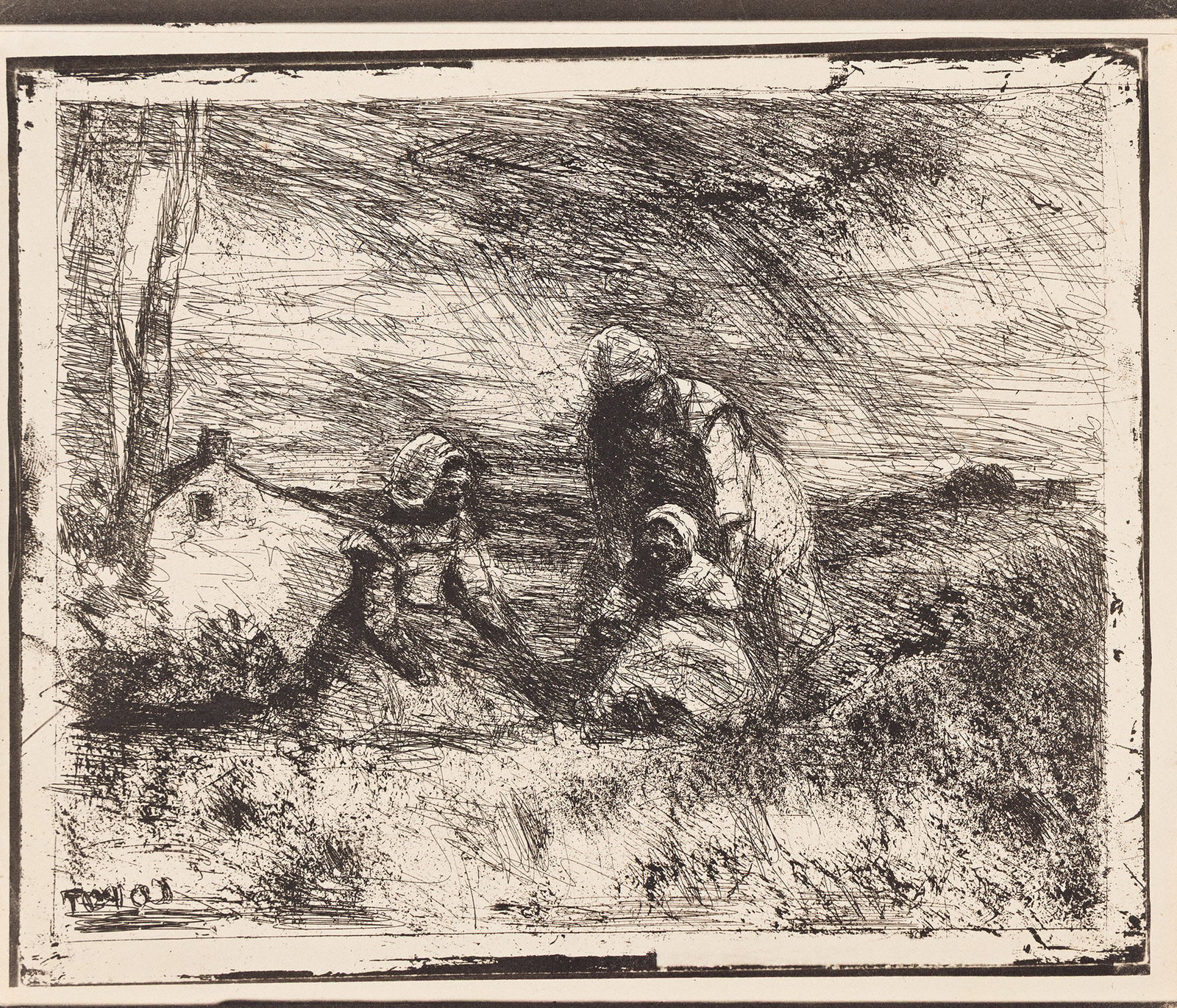 Jean-Baptiste-Camille Corot (1796-1875), La Petite Soeur, 1854.: Jean-Baptiste-Camille Corot (1796-1875) La Petite Soeur. Cliché-verre, 1854. Numbered 1/150 in pencil, verso. Published by Le Garrec, Paris, with the ink stamp (Lugt 1766a, verso). Plate: 5 7/8 x