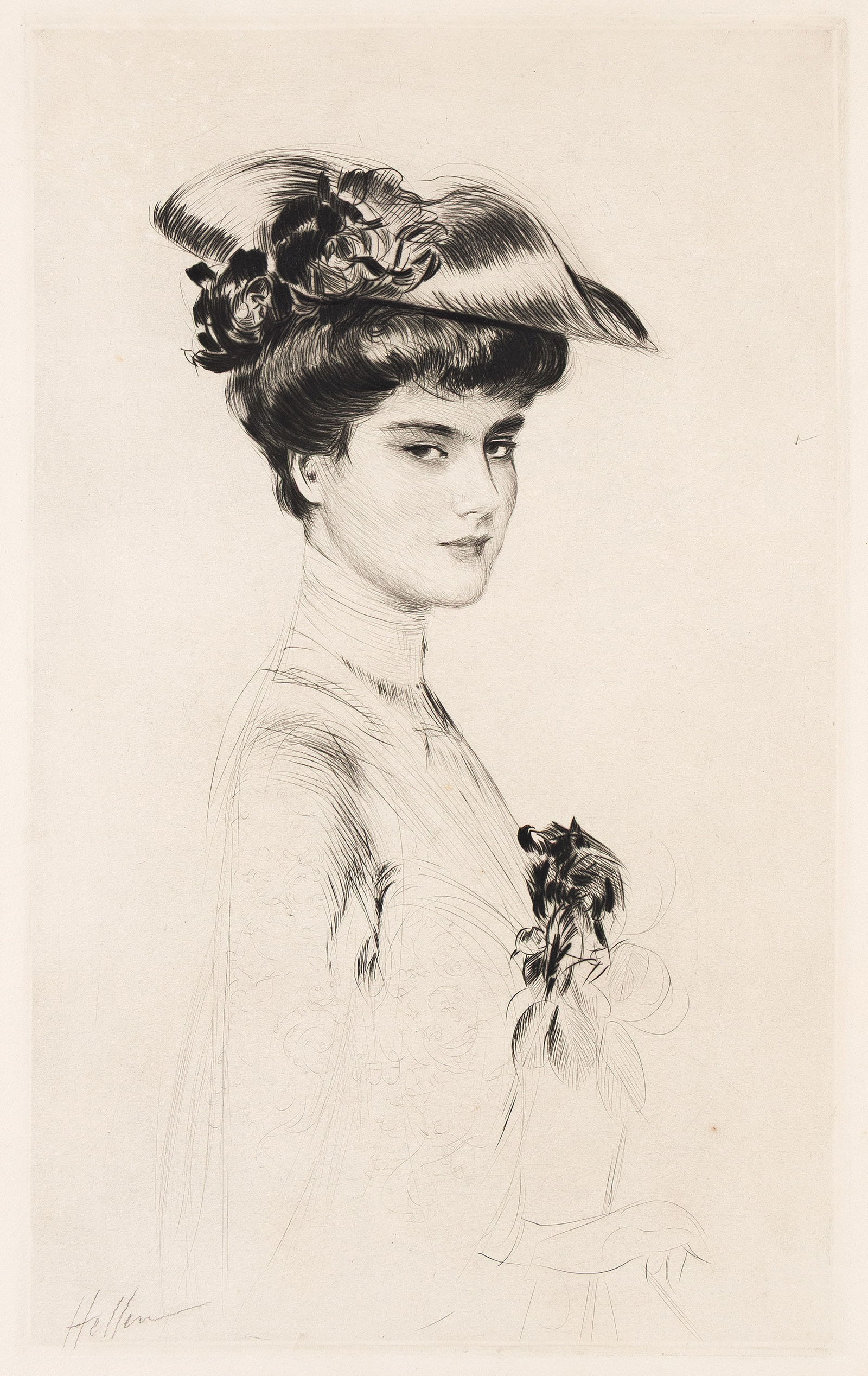 Paul César Helleu (1859-1927), Le Tricorne fleuri.: Paul César Helleu (1859-1927) Le Tricorne fleuri. Drypoint. Signed in pencil, lower left. Montesquiou XLV. Plate: 21 1/2 x 13 1/4 in. (54.6 x 33.7 cm.)