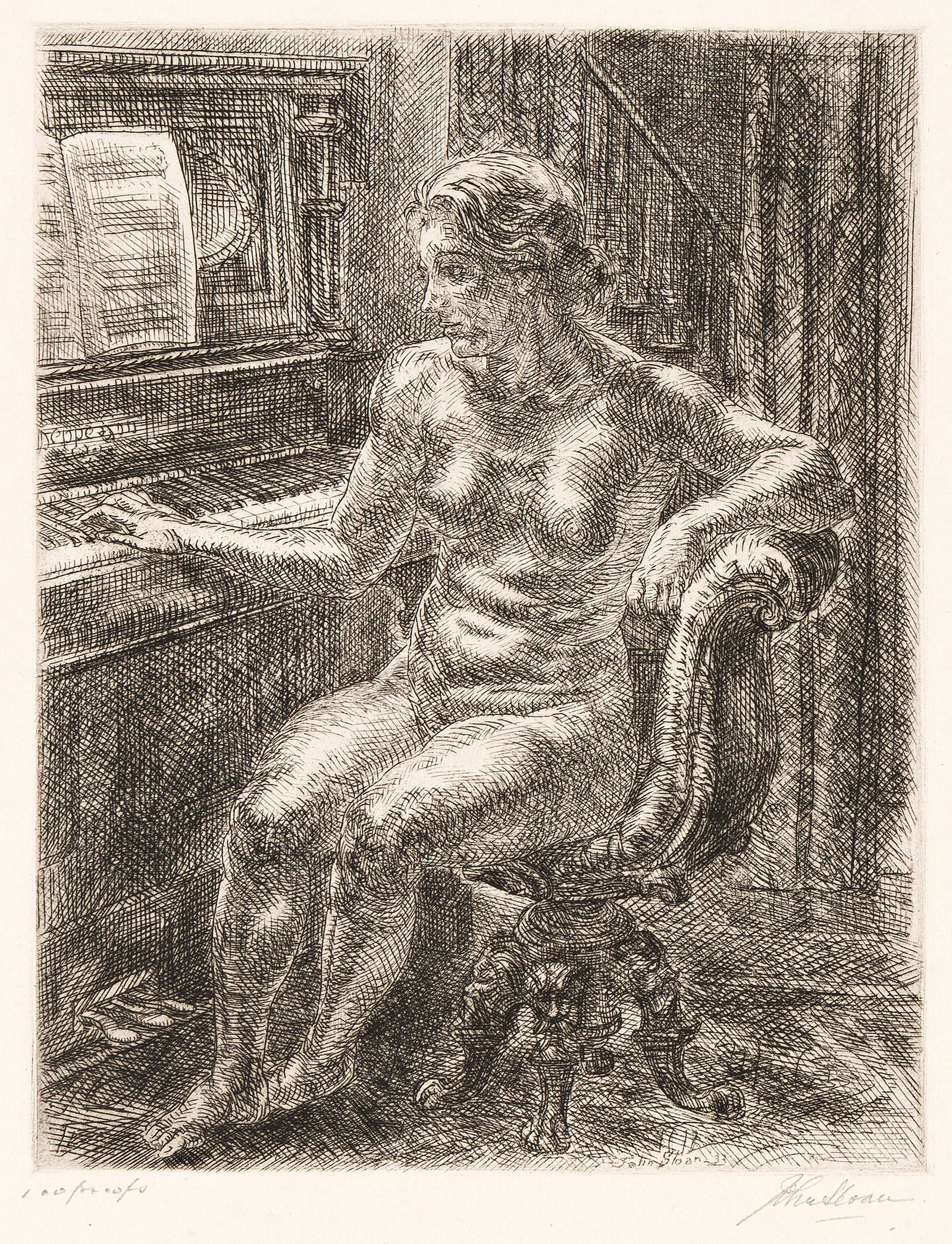 John Sloan (1871-1951), Nude at Piano, 1933. (1 of 1)