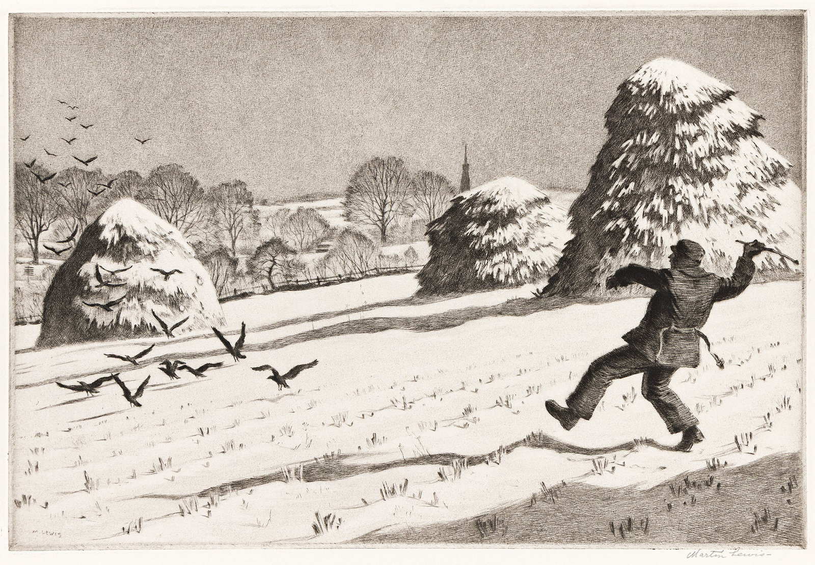 Martin Lewis (1881-1962) , Angry Man, 1935.: Martin Lewis (1881-1962) Angry Man. Drypoint and sand ground, 1935. Edition of approximately 21. Signed in pencil, lower right. McCarron 111. Plate: 8 x 11 3/4 in. (20.3 x 29.8 cm.), full margins.