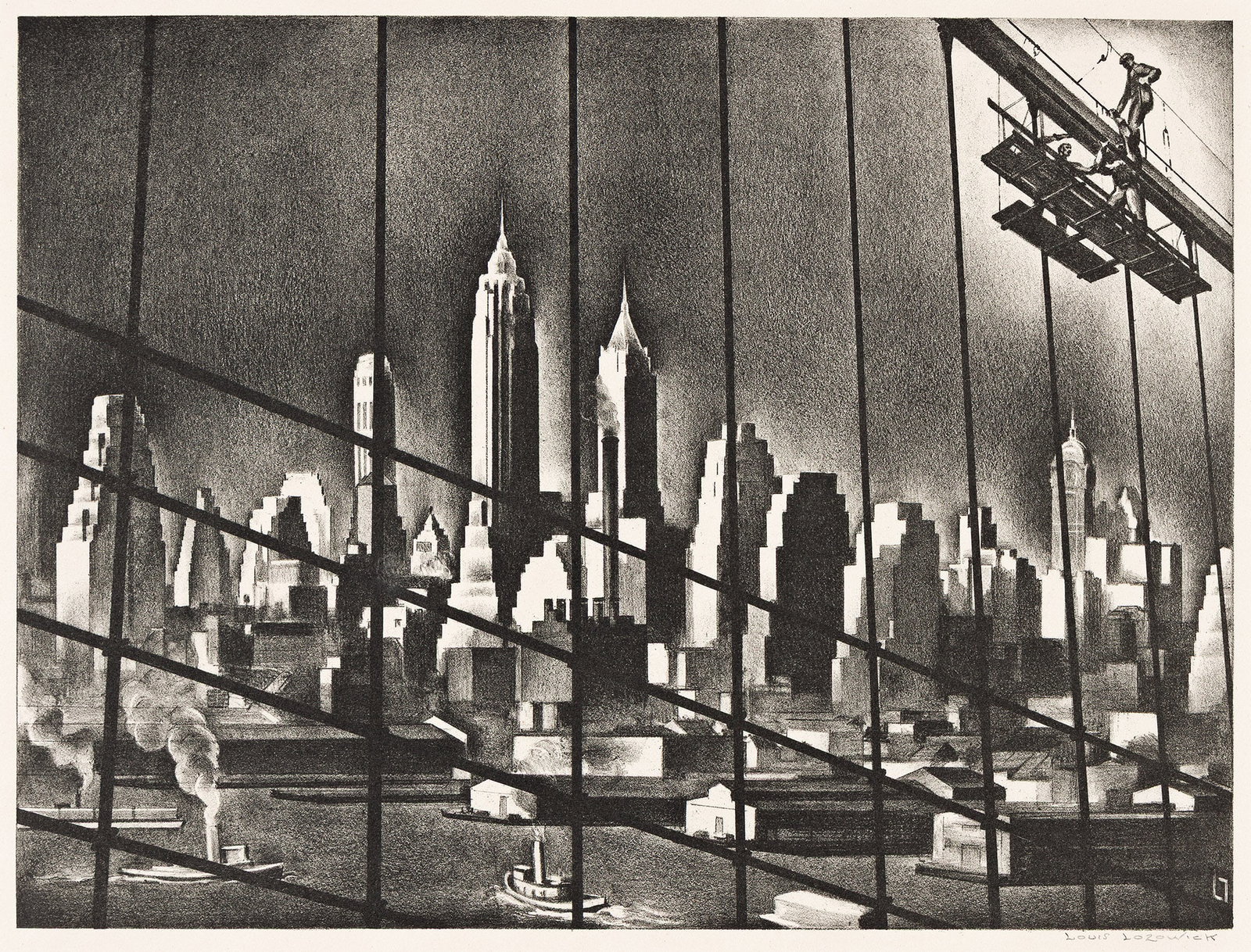 Louis Lozowick (1892-1973), Through Brooklyn Bridge Cables, 1938. (1 of 1)