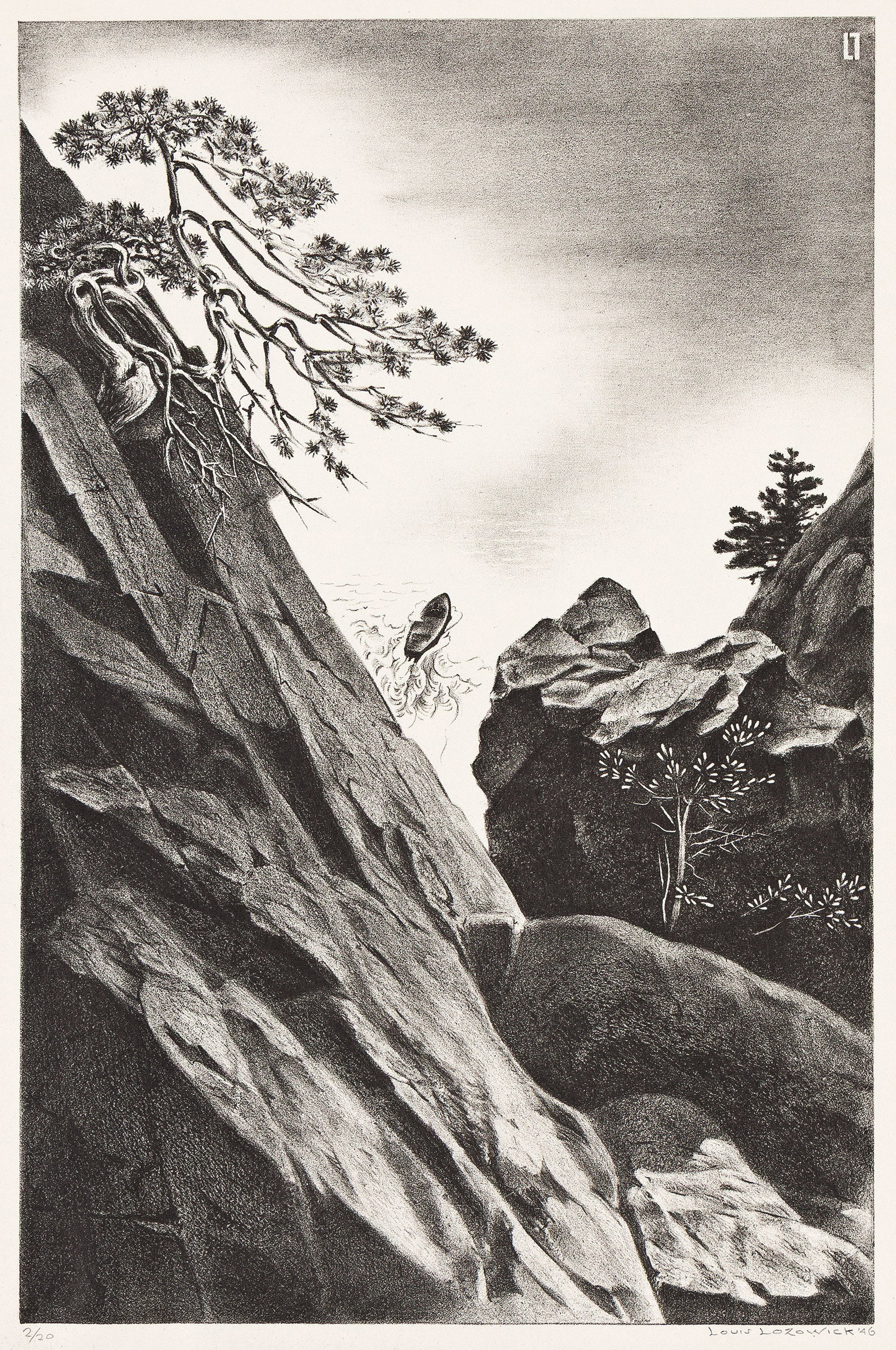 Louis Lozowick (1892-1973), Monhegan Island, 1946.: Louis Lozowick (1892-1973) Monhegan Island. Lithograph, 1946. Signed, dated and numbered 2/20 in pencil, lower margin. Flint 223. Image: 13 1/2 x 8 7/8 in. (34.3 x 22.5 cm.), full margins.