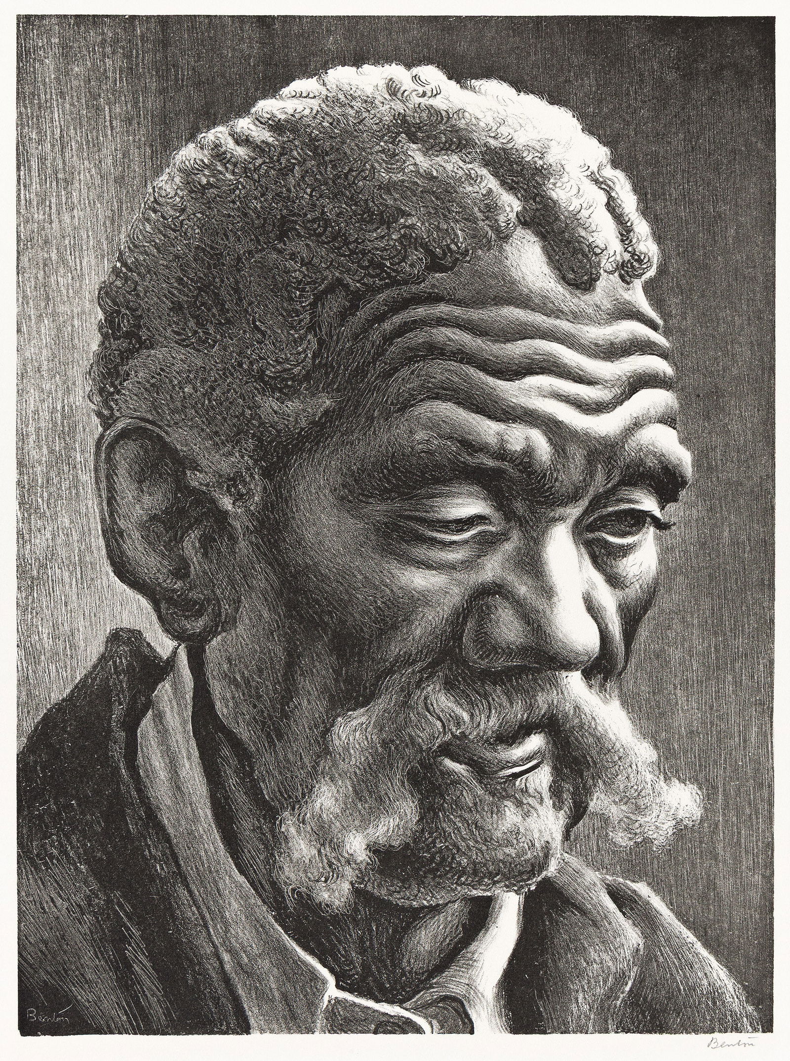 Thomas Hart Benton (1889-1975), Aaron, 1941.: Thomas Hart Benton (1889-1975) Aaron. Lithograph, 1941. Edition of 250. Signed in pencil, lower right. Published by Associated American Artists, New York. Fath 42. Image: 12 7/8 x 9 5/8 in. (32.7 x 24