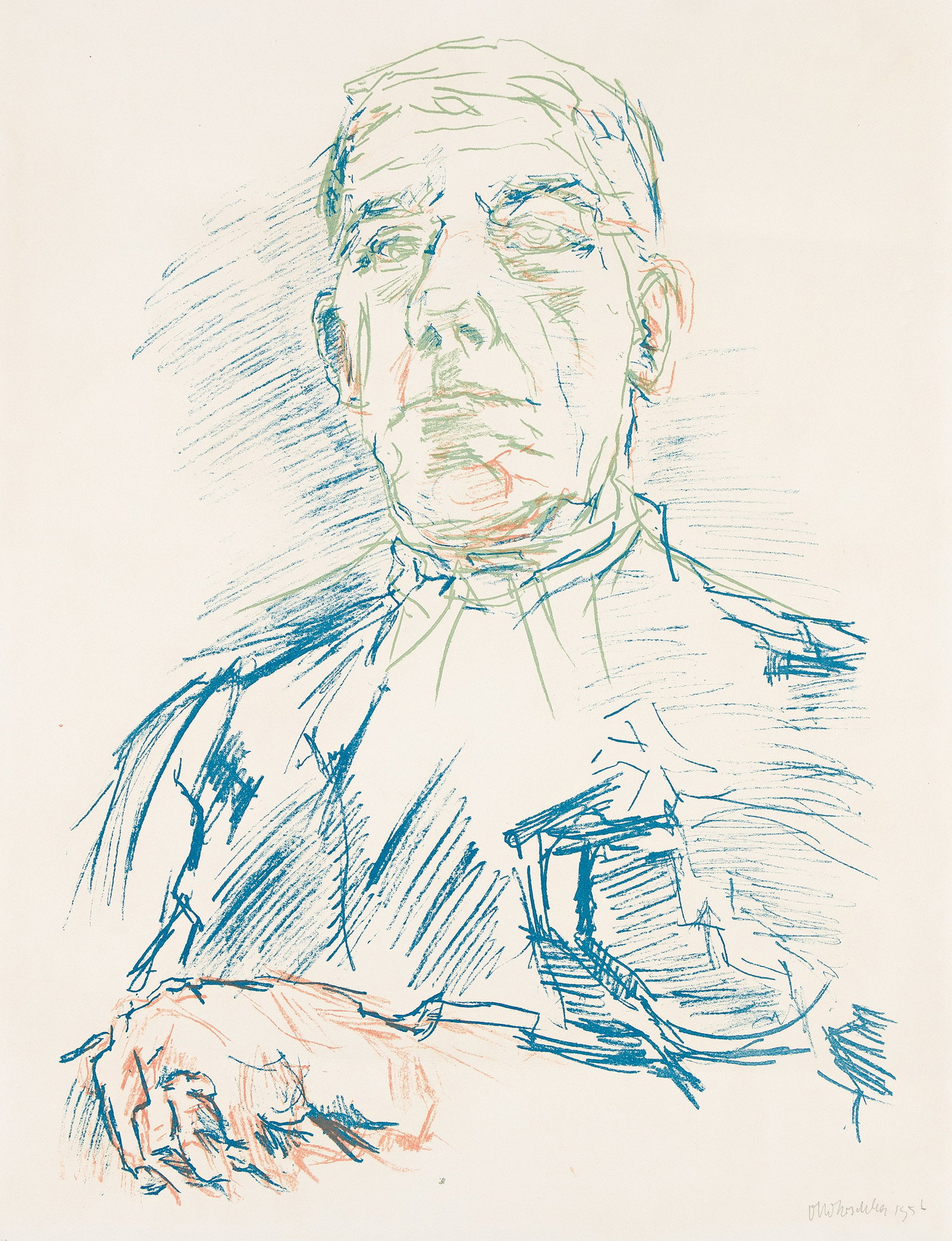 Oskar Kokoschka (1886-1980), Selbstbildnis, 1956.: Oskar Kokoschka (1886-1980) Selbstbildnis. Color lithograph, 1956. Signed and numbered 13/90 in pencil, lower margin. Printed by Christian Kruck, Frankfurt am Main. Published by Galerie Welz, Salzburg