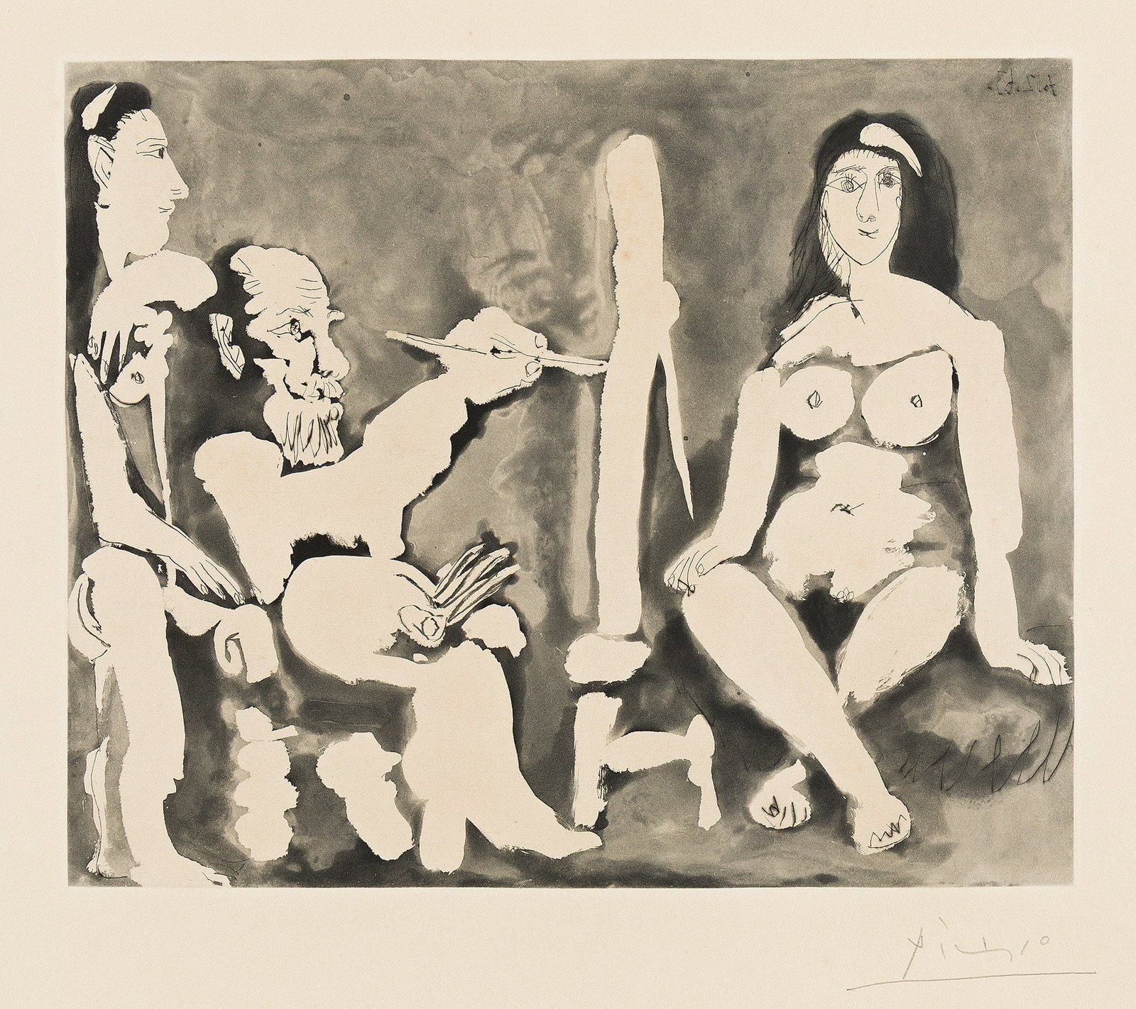 Pablo Picasso (1881-1973), Le Peintre et son Modèle, 1963.: Pablo Picasso (1881-1973) Le Peintre et son Modèle. Aquatint, etching and drypoint, 1963. Artist's proof, aside from the edition of 50. Signed in pencil, lower right. Bloch 1144; Baer 1142. Plate