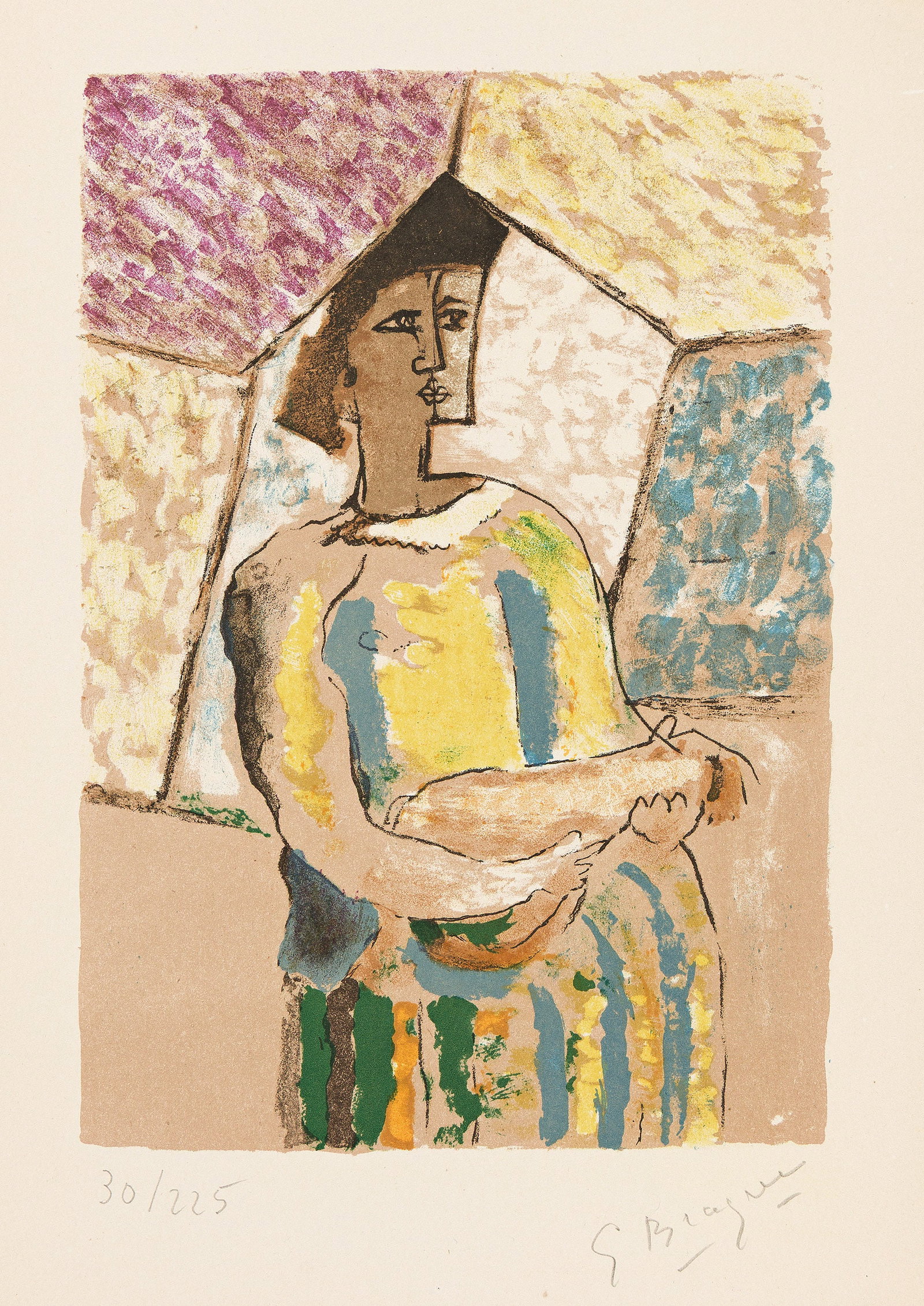 Georges Braque (1882-1963), Femme à la mandoline, 1945.: Georges Braque (1882-1963) Femme à la mandoline. Color lithograph, 1945. Signed and numbered 30/225 in pencil, lower margin. Printed and published by Mourlot, Paris. From Braque le patron. With t