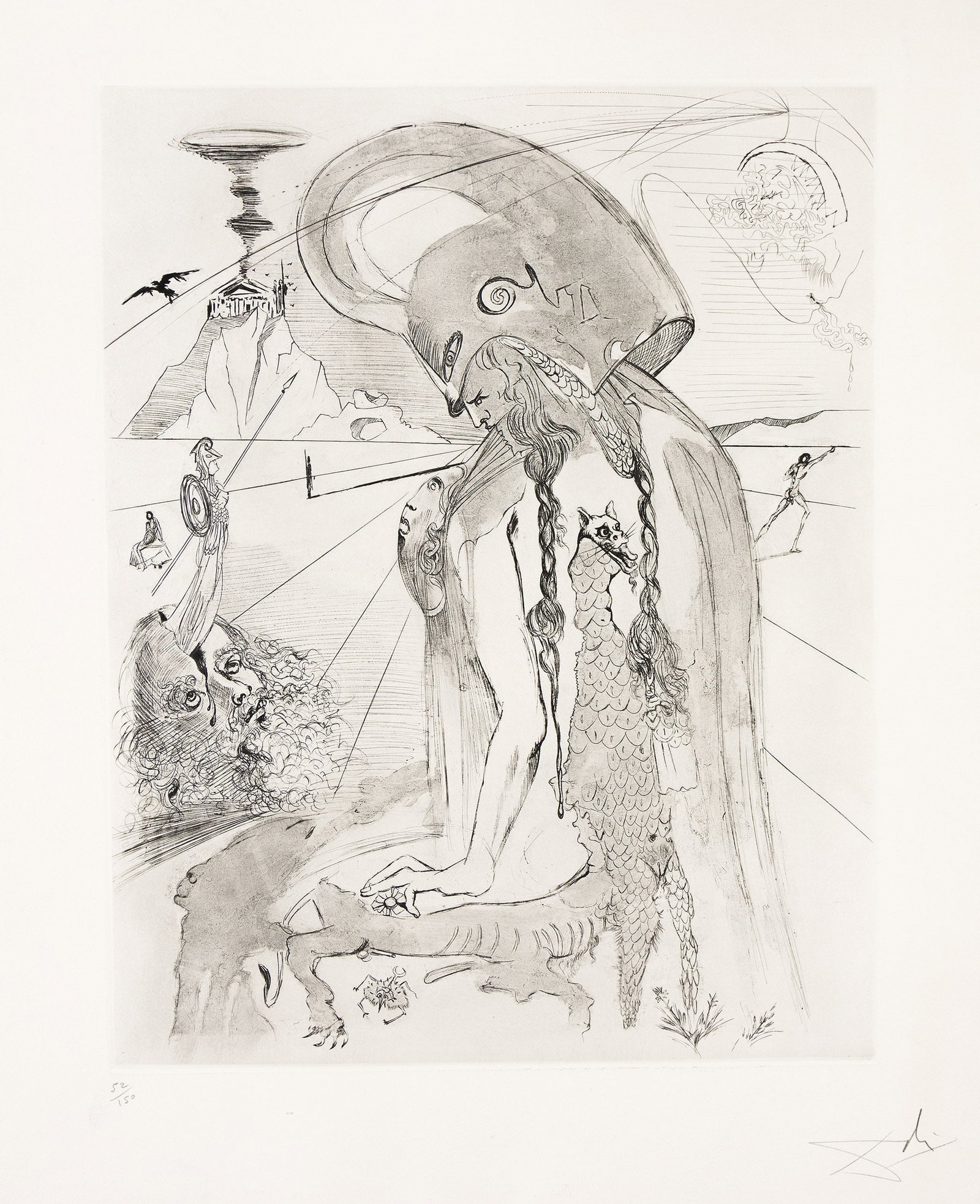 Salvador Dalí (1904-1989), Athena, 1963.: Salvador Dalí (1904-1989) Athena. Etching and drypoint on Arches, 1963. Signed, dated and numbered 52/150 in pencil, lower margin. Published by Pierre Argillet, Paris. From Le Mythologie. Michler