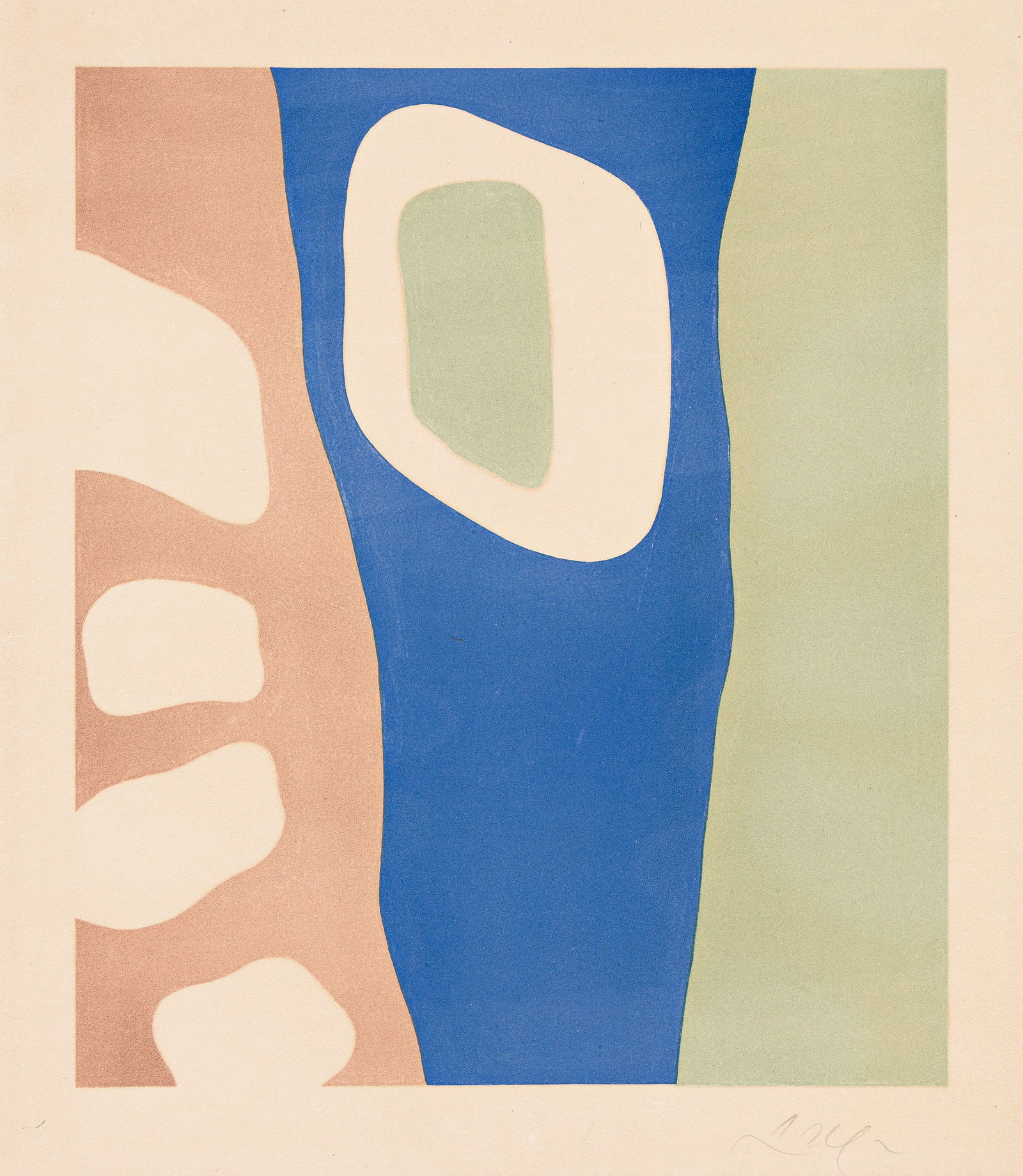 Jean Arp (1886-1966), Coulisses de Forêt, 1955.: Jean Arp (1886-1966) Coulisses de Forêt. Color lithograph on Marais paper, 1955. Edition of 250. Signed in pencil, lower right. From Jahresgabe der Kestner-Gesellschaft 1955, with the ink stamp,