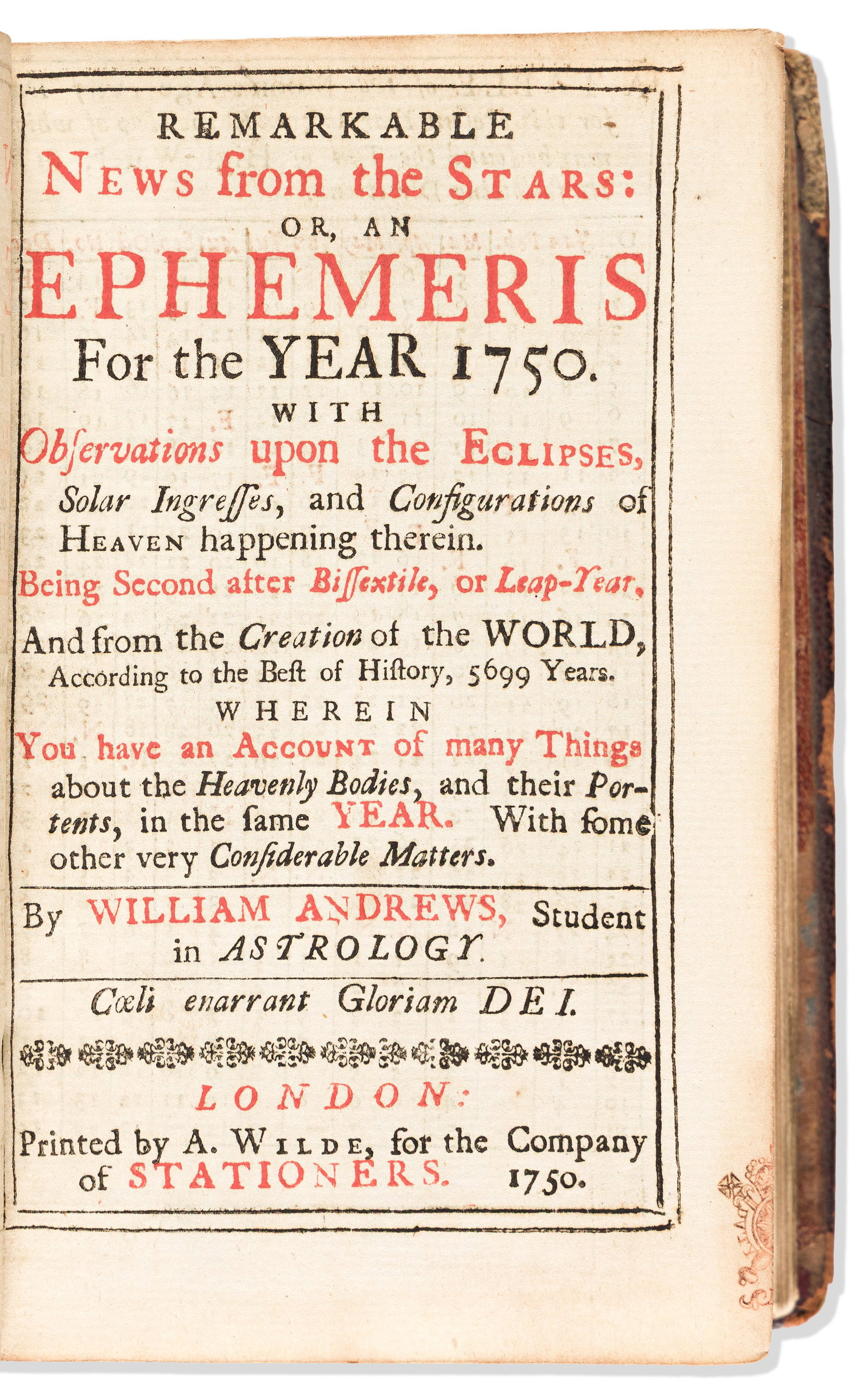 1750. Almanacs. Sammelband of Fourteen English Almanacs from 1750. (1 of 1)