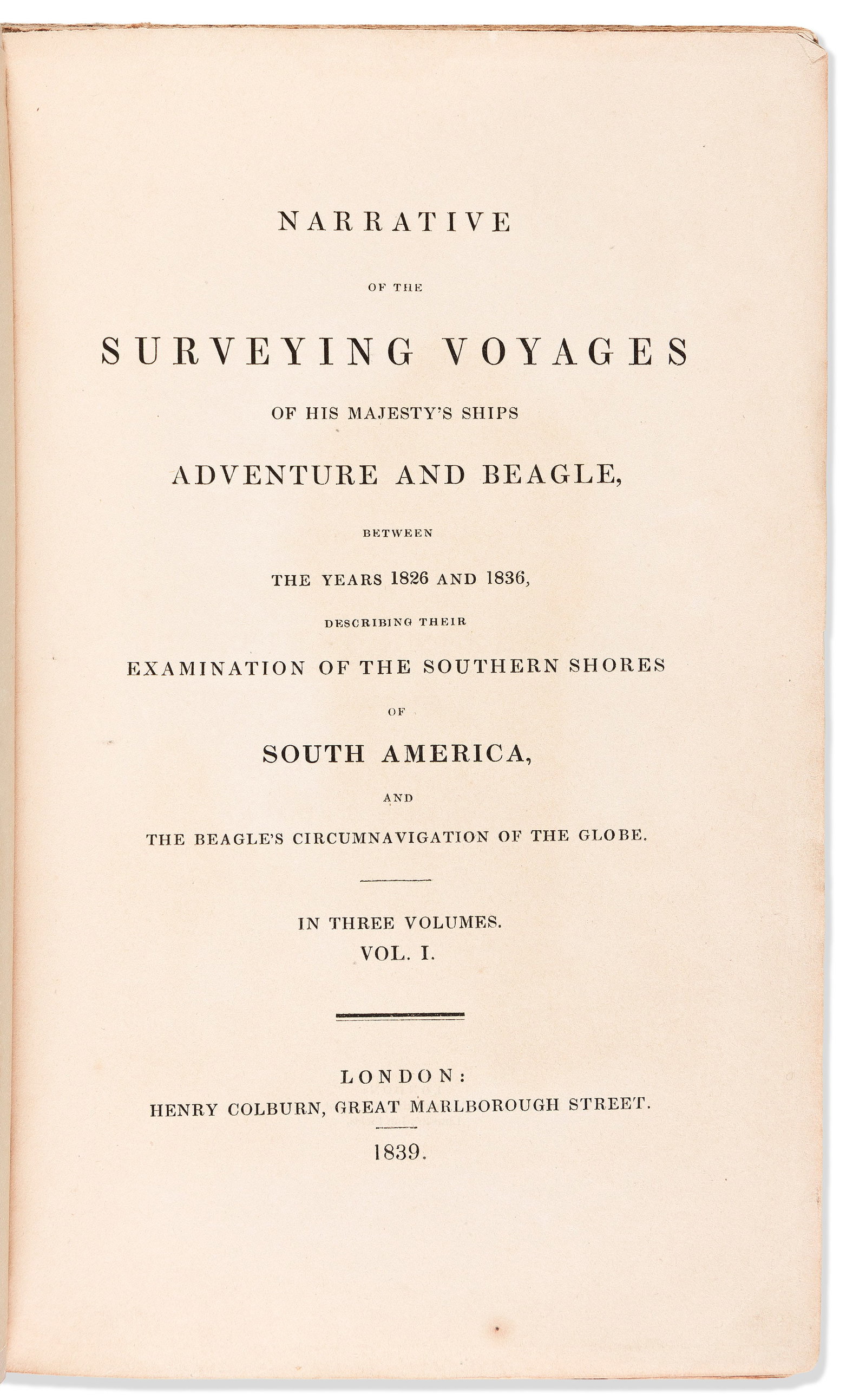Charles Darwin (1809-1882) Narrative of the Surveying Voyages of His Majesty's Ships Adventure and (1 of 1)