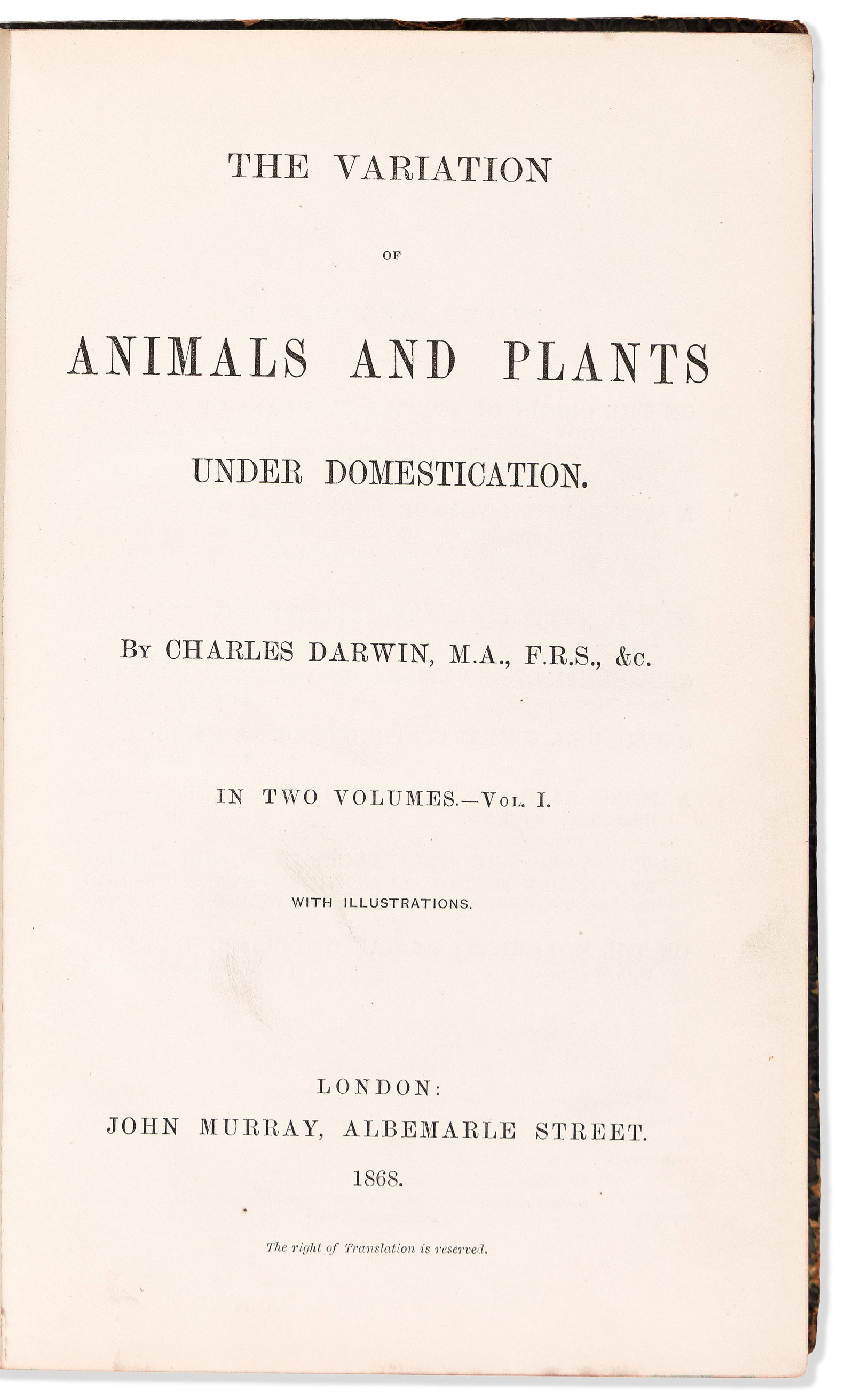 Charles Darwin (1809-1882) The Variation of Animals and Plants under Domestication. London: John (1 of 1)