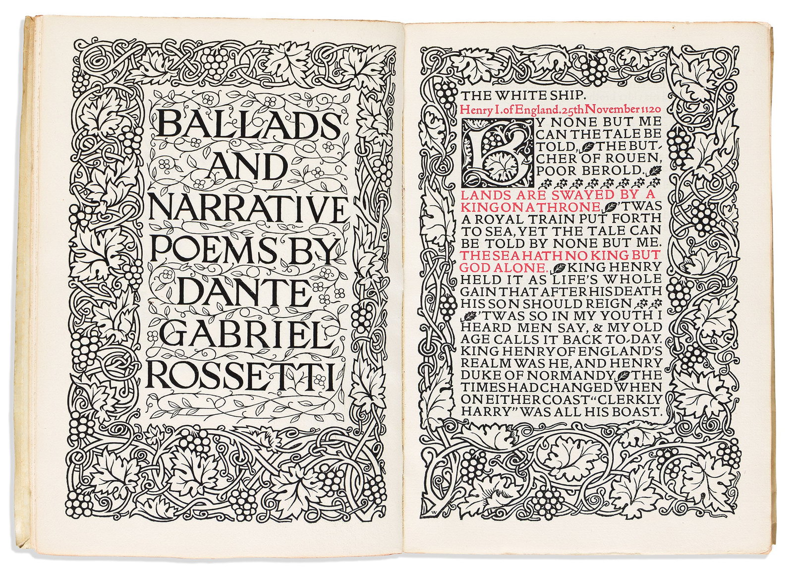 Dante Gabriel Rossetti (1828-1882) Ballads and Narrative Poems. Hammersmith: Kelmscott Press, 1893. (1 of 1)