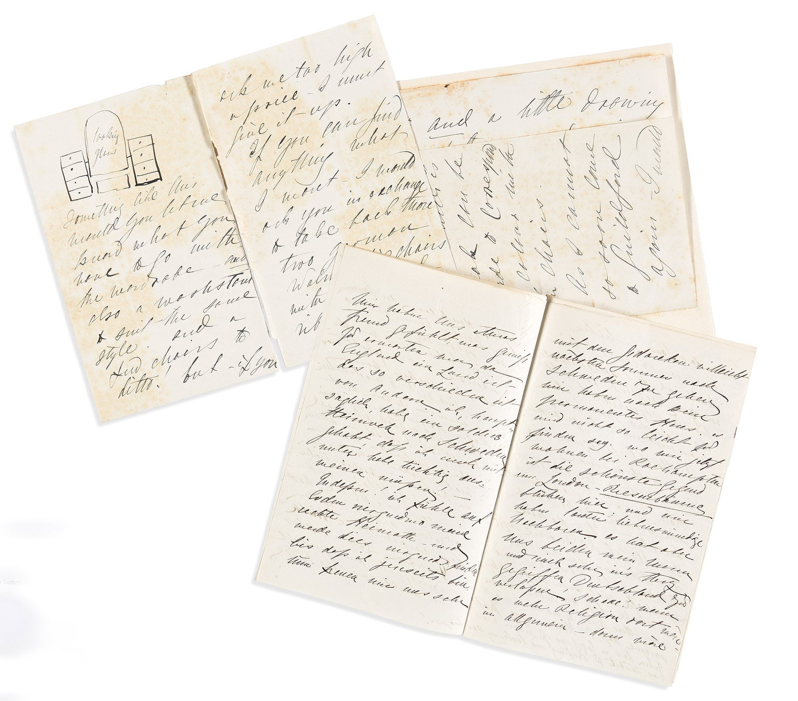Jenny Lind (1820-1887) Two Autograph Letters Signed, Each with a Sketch. (1 of 1)