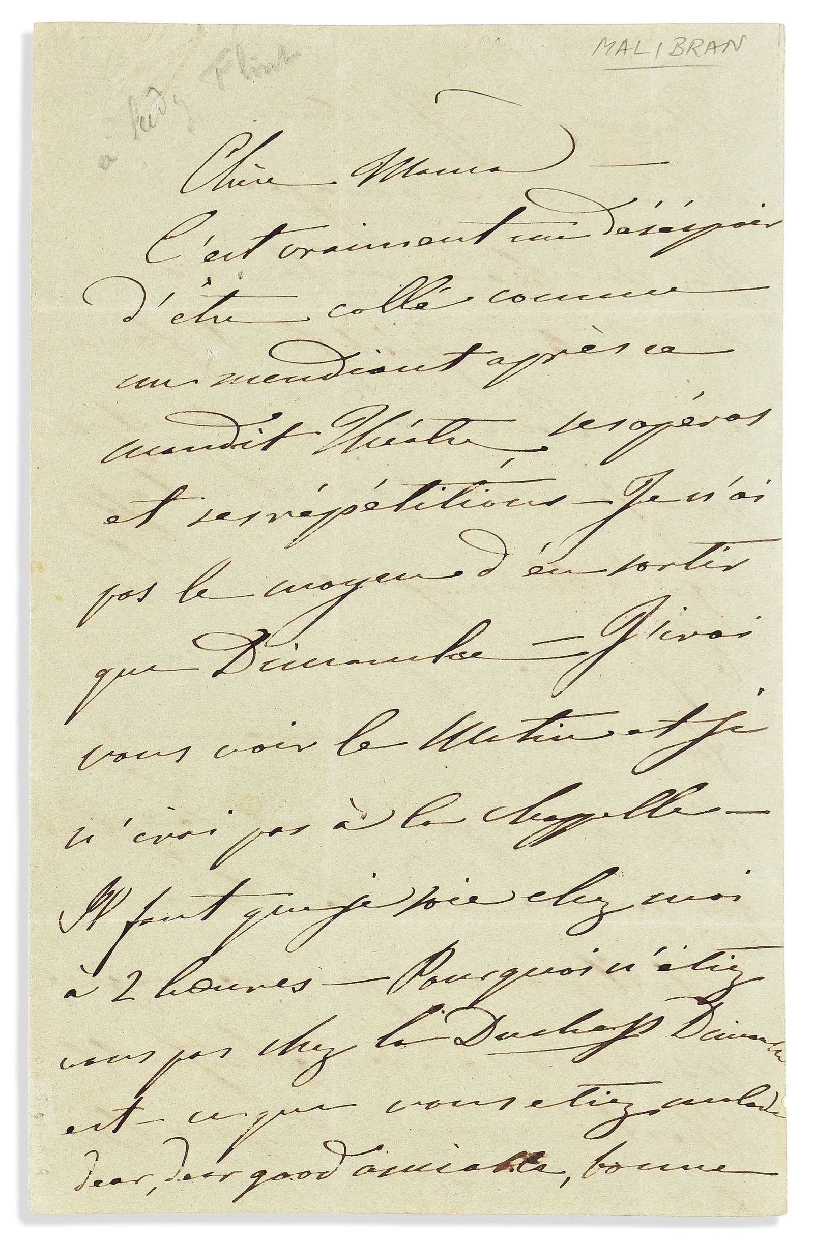 Maria Malibran (1808-1836) Autograph Letter Signed. [Undated, possibly June 1835]. (1 of 3)