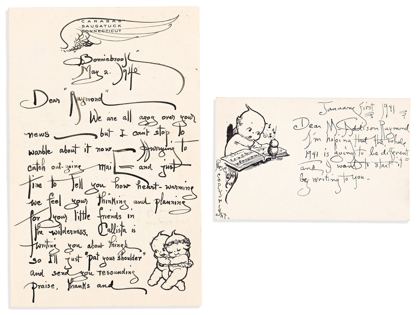 Rose O'Neill (1874-1944) Autograph Letter Signed & Autograph Postcard Signed. (1 of 2)