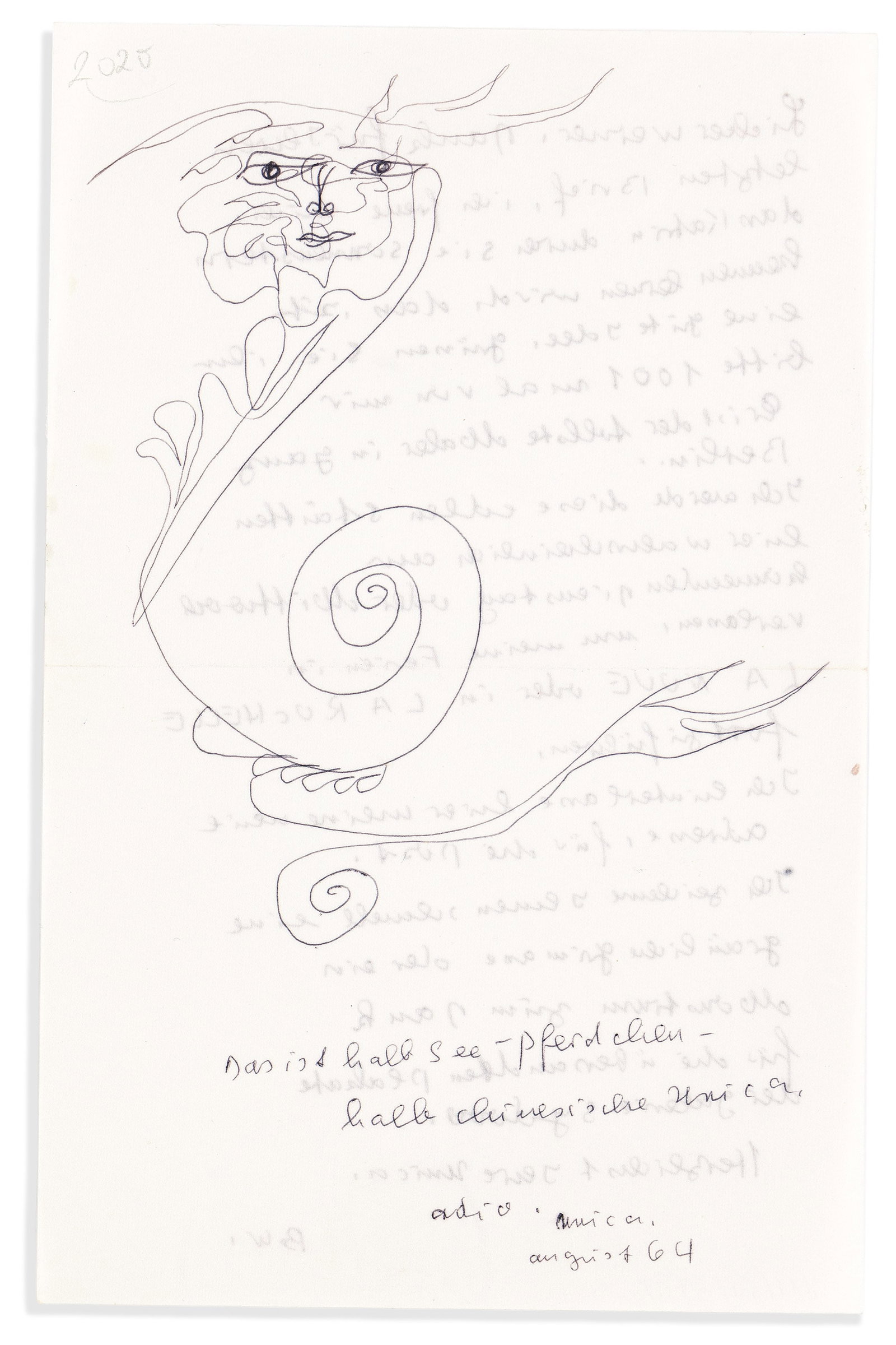 Unica Zürn (1916-1970) Autograph Letter Signed with Drawing. August 1964. (1 of 2)