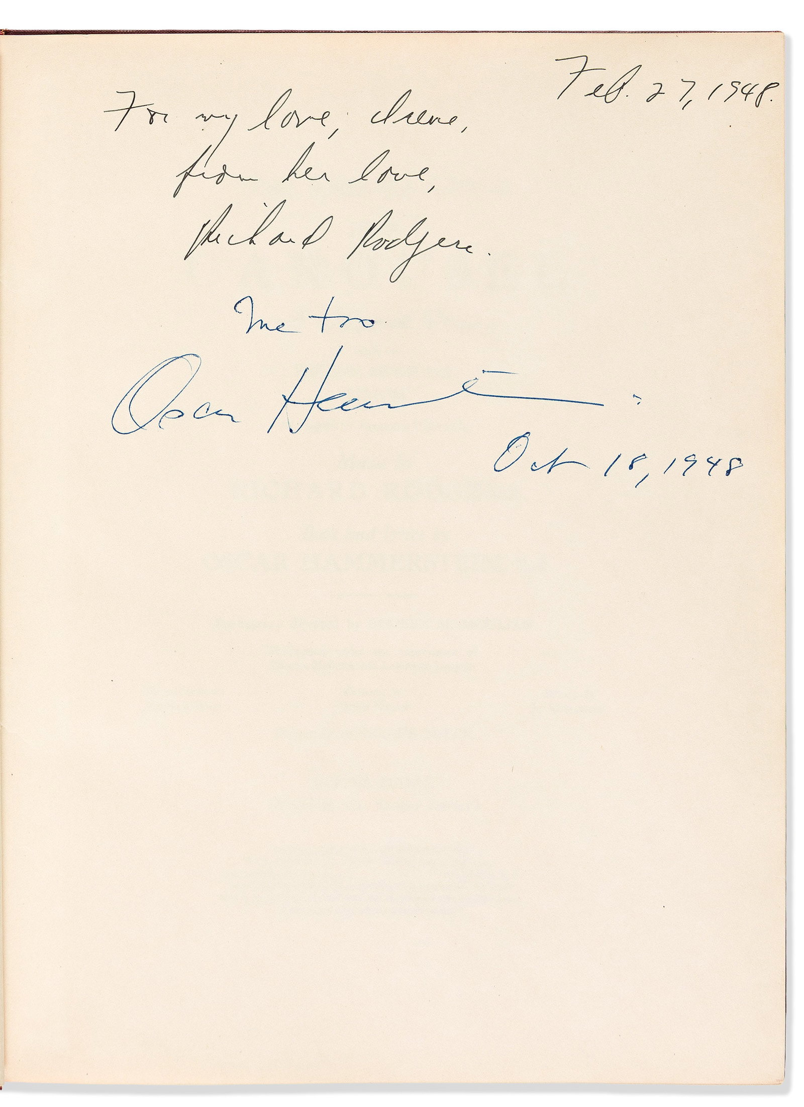 Richard Rodgers (1902-1979) & Oscar Hammerstein II (1895-1960) Carousel. Inscribed by Both. New (1 of 2)