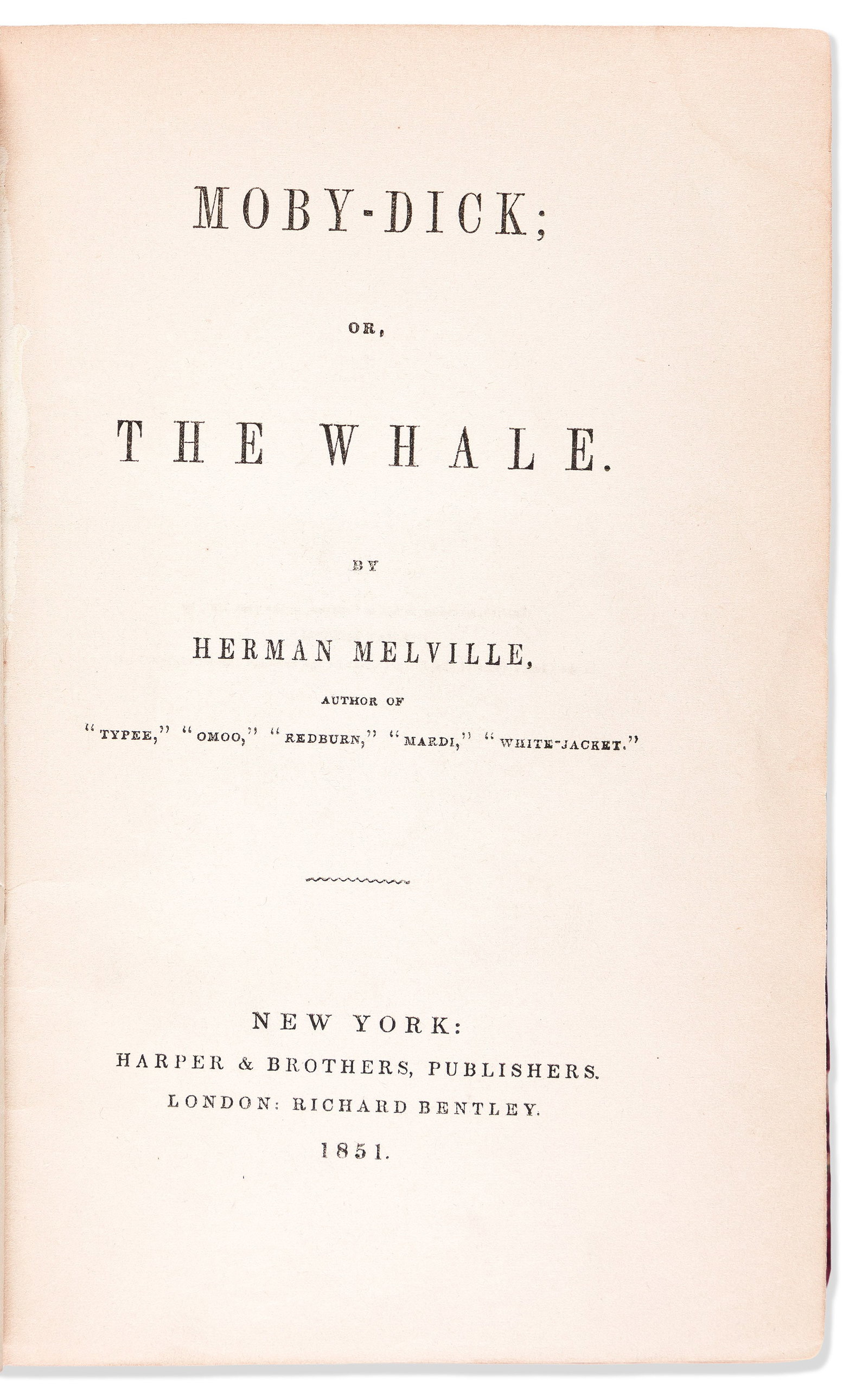Herman Melville (1819-1891) Moby Dick; or, The Whale. New York: Harper, 1851. (1 of 1)
