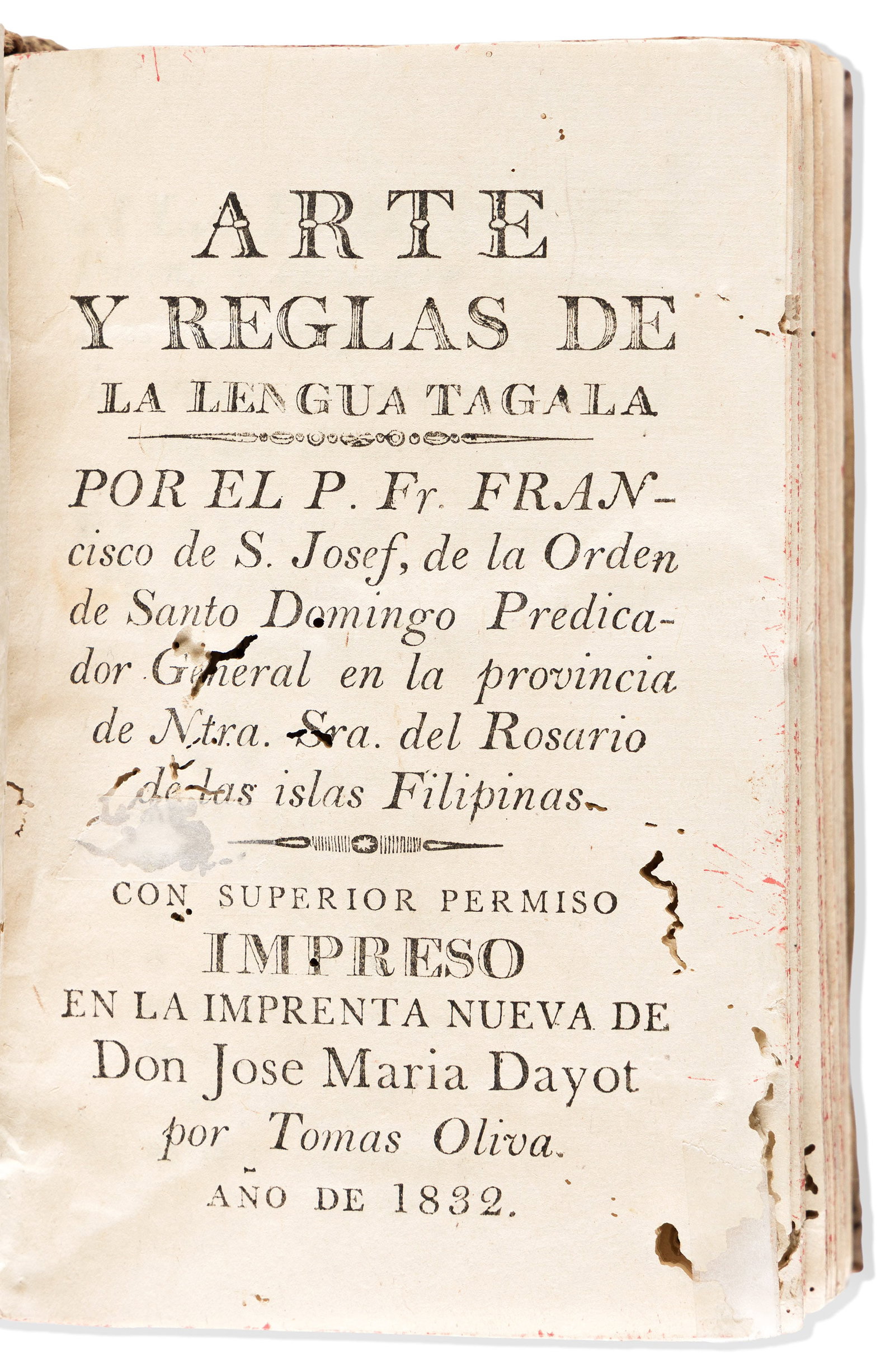 Francisco de San Jose (1560-1614) Arte y Reglas de la Lengua Tagala. Manila: Don Jose Maria Dayot (1 of 1)