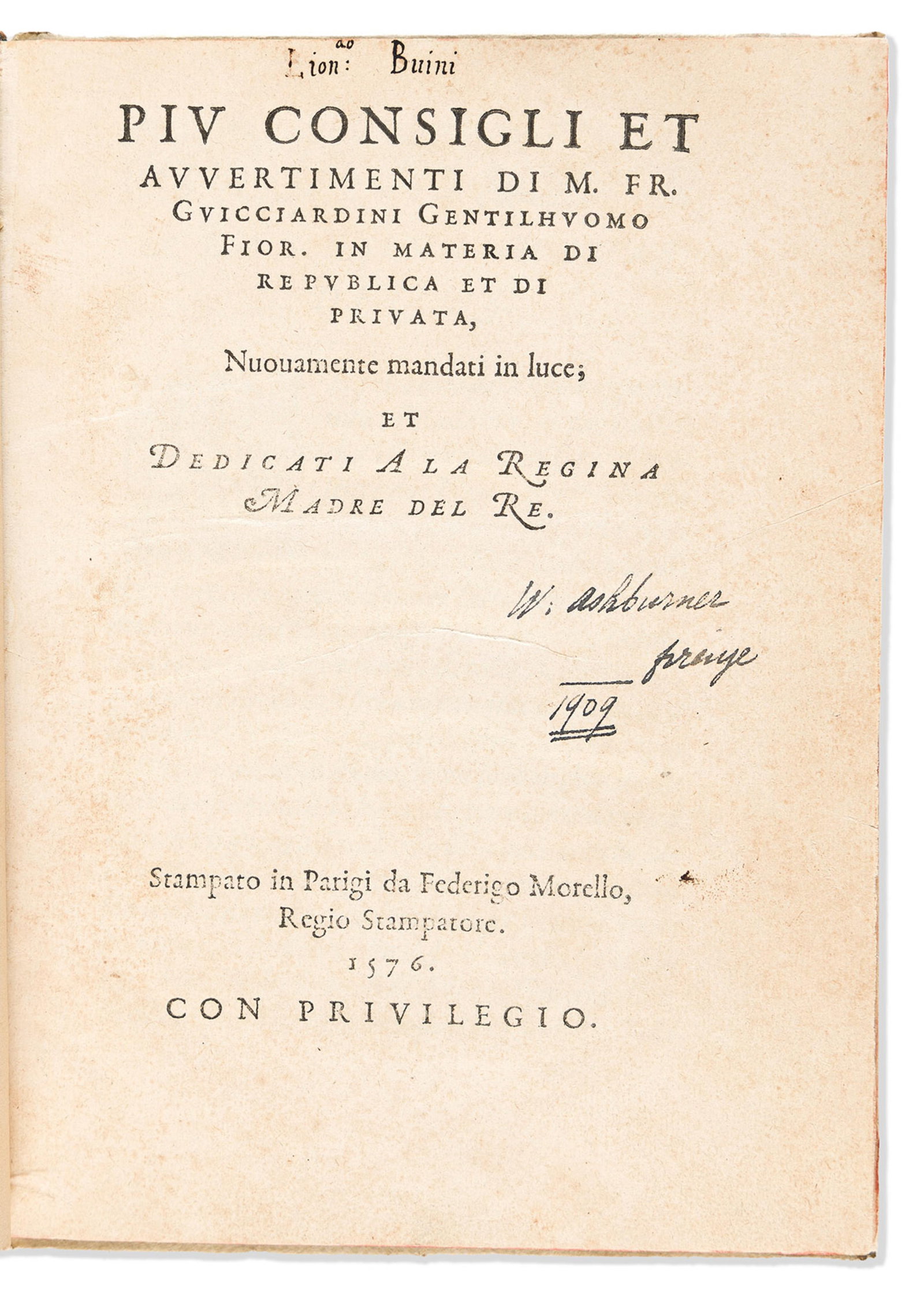 Francesco Guicciardini (1483-1540) Piu Consigli et Avvertimenti in Materia di Republica et di (1 of 1)
