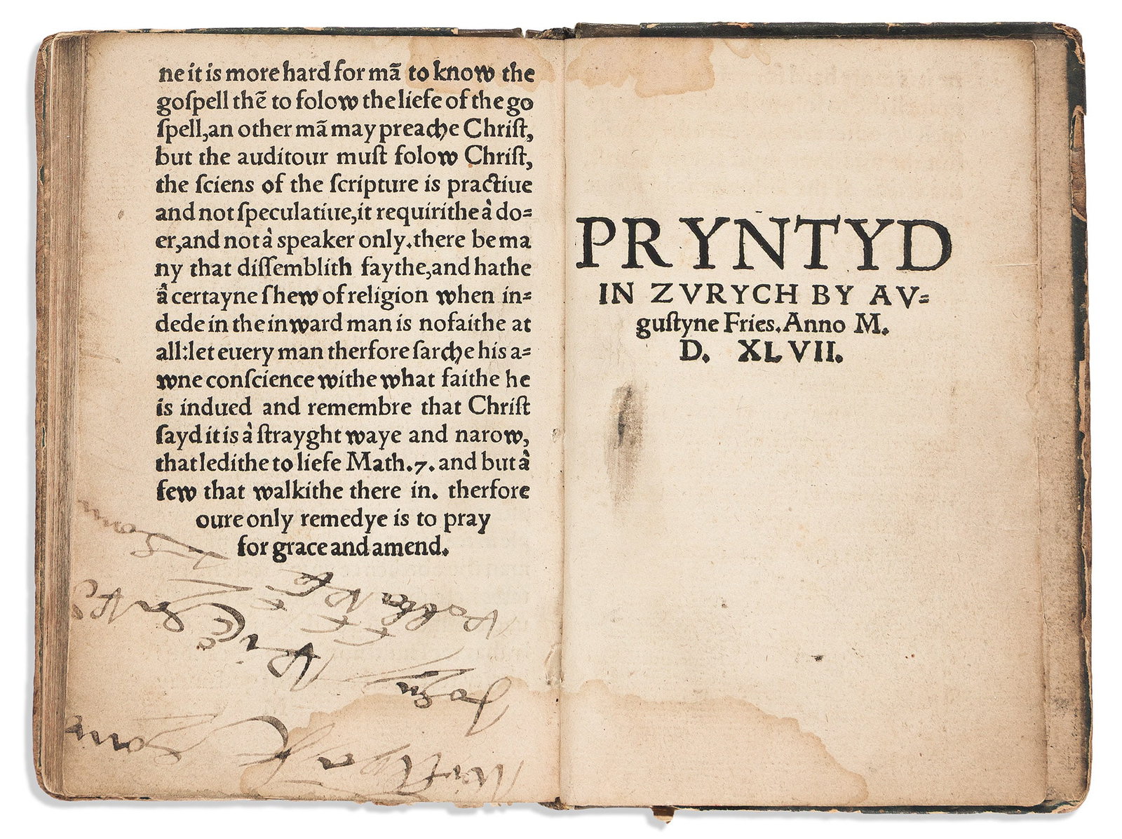 John Hooper (d. 1555) A Declaracion of Christe and of his Offyce. Zurich: Augustyne Fries, 1547. (1 of 1)