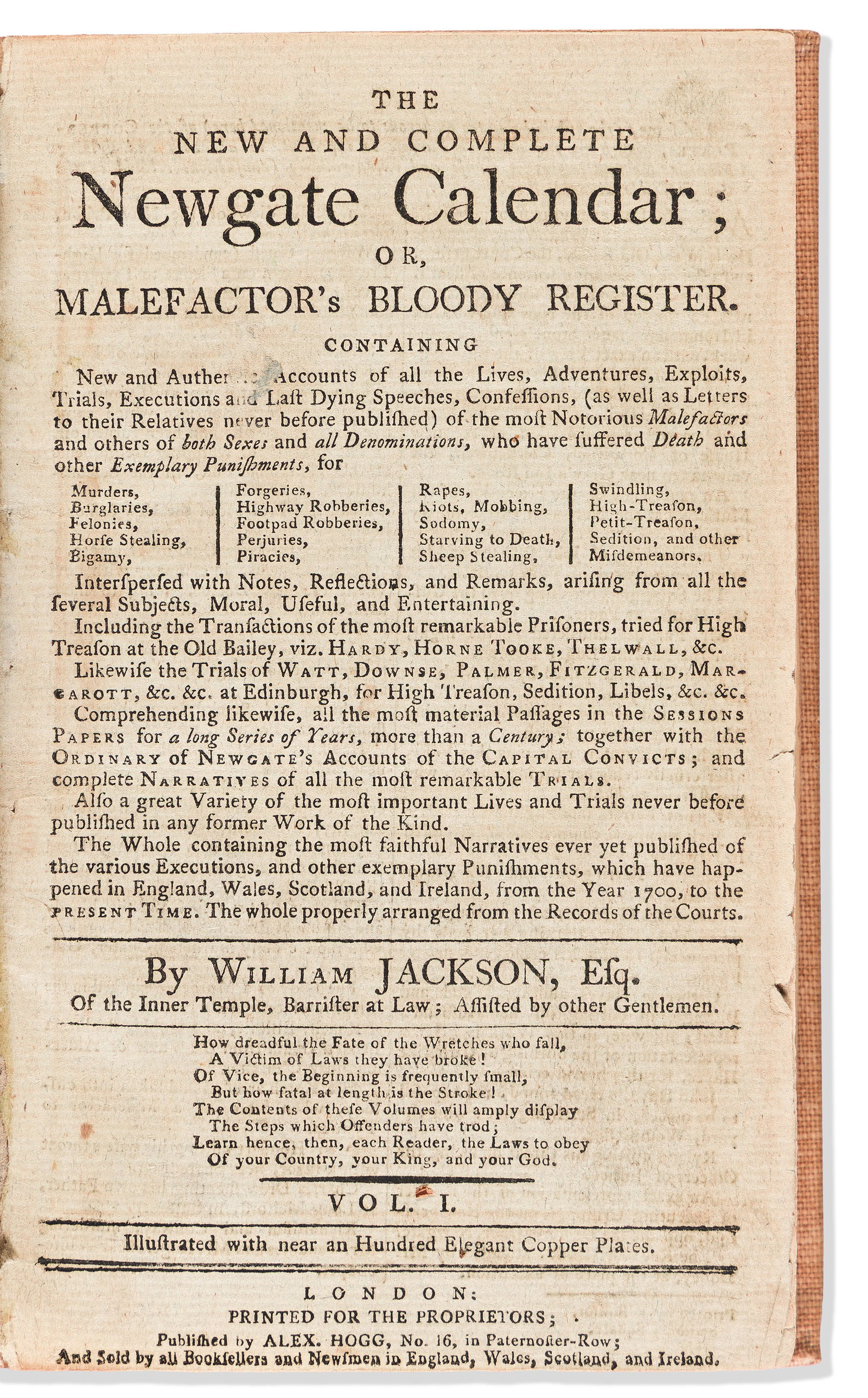William Jackson, of Inner Temple (fl. ca. 1800) The New and Complete Newgate Calendar; or (1 of 2)