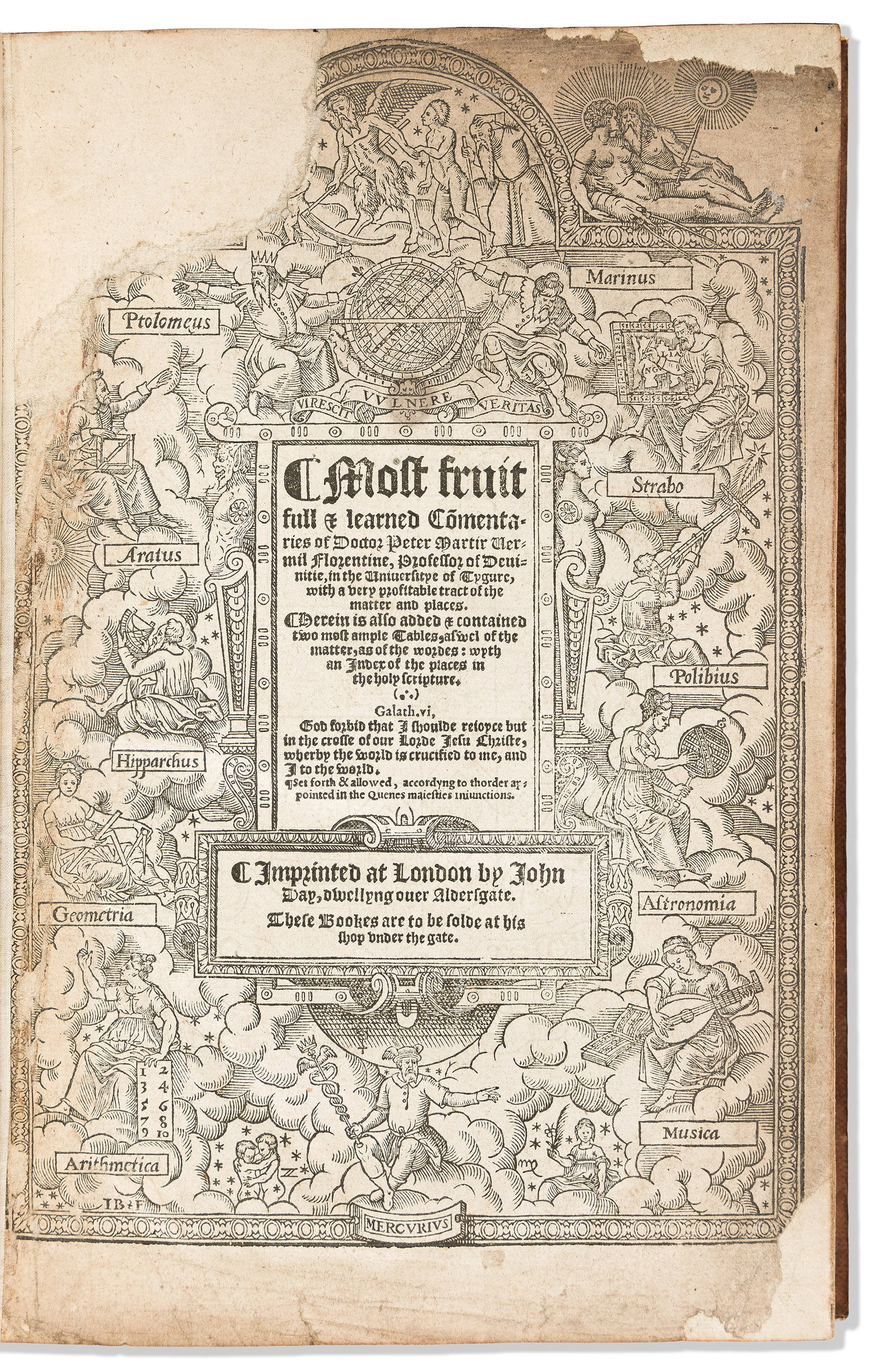 Peter Martyr Vermigli (1499-1562) Most Fruitfull & Learned Co[m]mentaries. London: John Daye, 1564. (1 of 1)