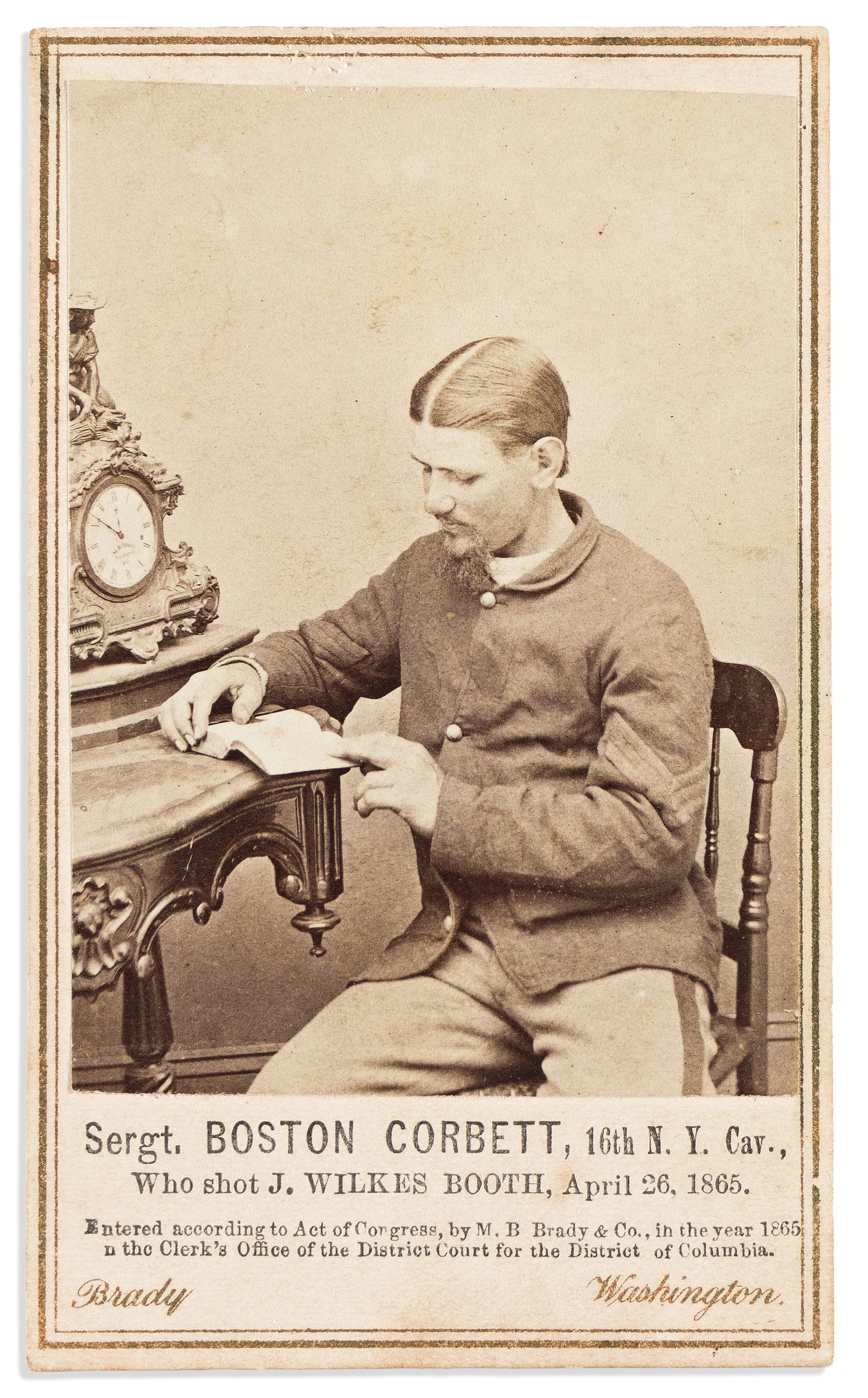 (Lincoln Assassination.) Boston Corbett. Photograph Signed, on verso (1 of 2)