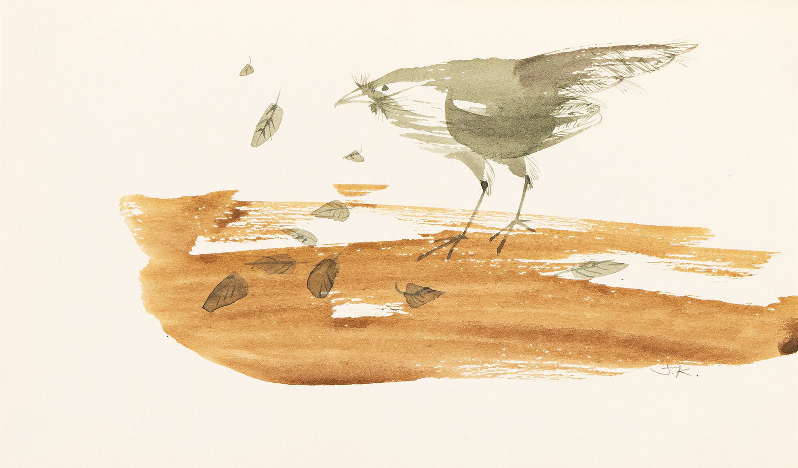 Juliet Kepes, Untitled, (Bird in the Fall), Colored inks on paper. (1 of 1)