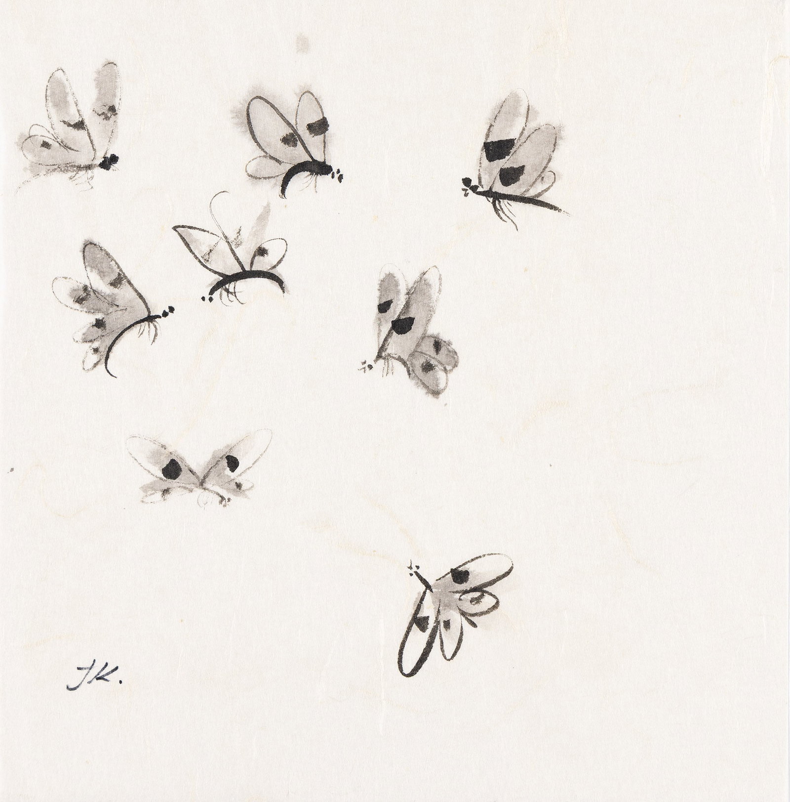 Juliet Kepes, Untitled, Mayflies, Ink on handmade paper.: Juliet Kepes (1919-1979) Untitled, Mayflies. Ink on handmade paper. Initialed in ink at lower left. 10 1/2 x 10 in. (26.7 x 25.4 cm.) Additional Details Provenance: Estate o