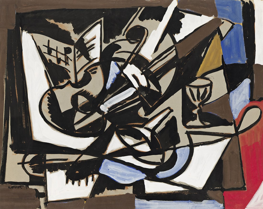 John von Wicht, Still Life and Abstraction, gouache on board.: John von Wicht (1888-1970) Still Life and Abstraction, (Double Sided). Gouache on board. Signed in gouache at lower left. 22 3/4 x 29 in. (57.8 x 73.7 cm.) Additional Details Prove