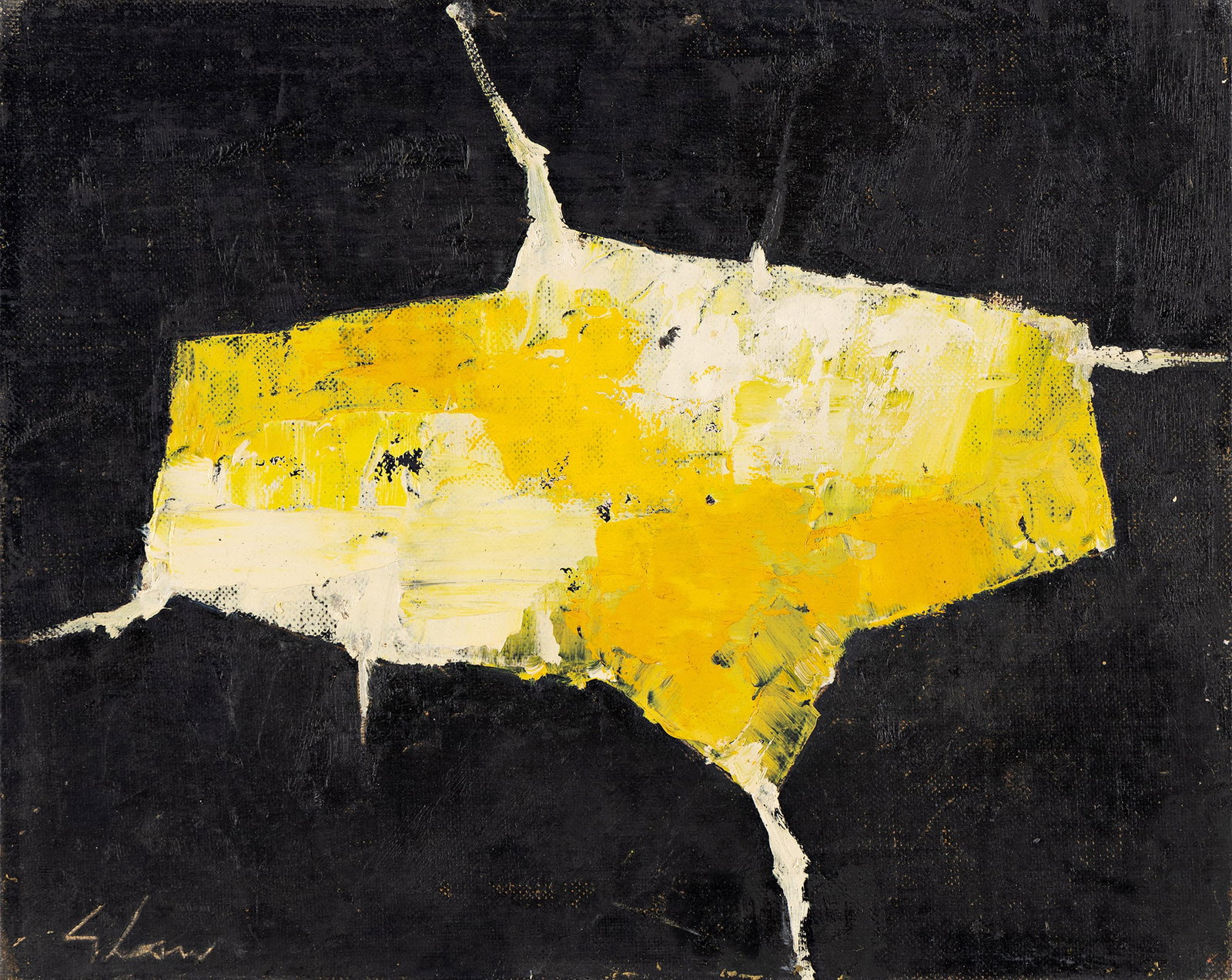 Charles Green Shaw, Night Form, Oil on canvasboard, 1959.: Charles Green Shaw (1892-1974) Night Form Oil on canvasboard, 1959. Signed at lower right, recto. Signed and dated in oil, verso. 8 x 10 in. (20.3 x 25.4 cm.), Frame: 13 3/4 x 15 3/4 in. (34.9 x 40 cm