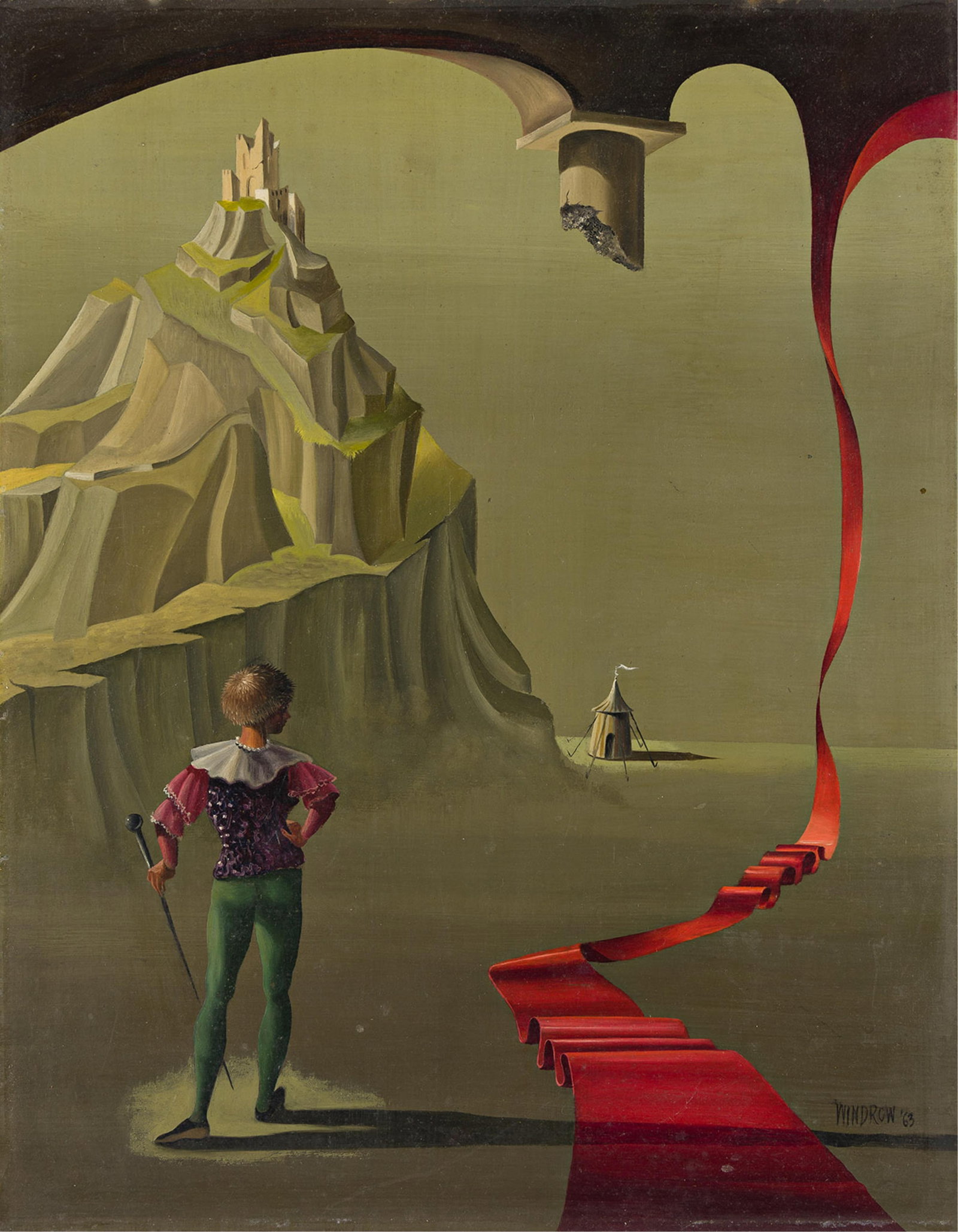 Patricia Hope Windrow, Surrealist Landscape, Oil on masonite, 1963.: Patricia Hope Windrow (1921-2013) Surrealist Landscape. Oil on masonite, 1963. Signed and dated, lower right. 18 x 14 in. (45.7 x 35.6 cm.) Additional Details Provenance: Th