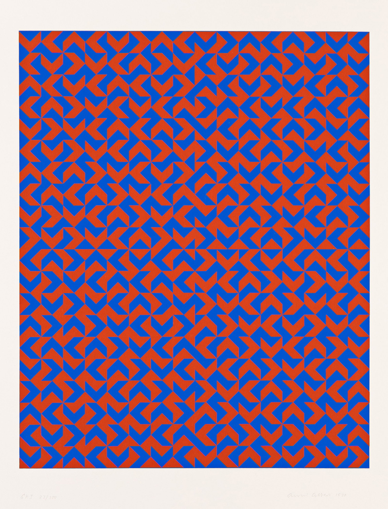 Anni Albers, GR I, Color screenprint on Arches, 1970.: Anni Albers (1899-1994) GR I. Color screenprint on Arches, 1970. Signed, titled, dated and numbered 27/100 in pencil, lower margin. Published by Grippi Gallery, New York. Weber/Danilowitz 71. Image: 2