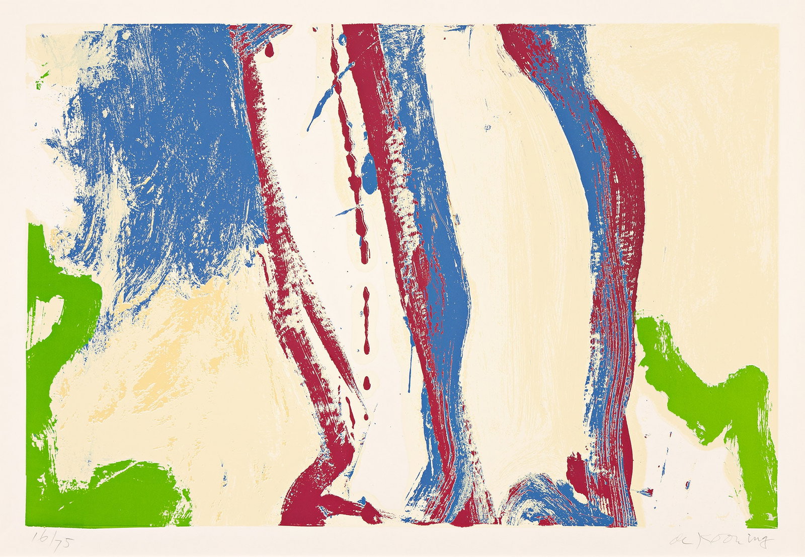 Willem De Kooning, Untitled, Color screenprint on Arches wove paper, 1972.: Willem De Kooning (1904-1997) Untitled. Color screenprint on Arches wove paper, 1972. Signed and numbered 16/75 in pencil, lower margin. Printed by Ives-Sillman, New Haven, with the blind stamp upper 