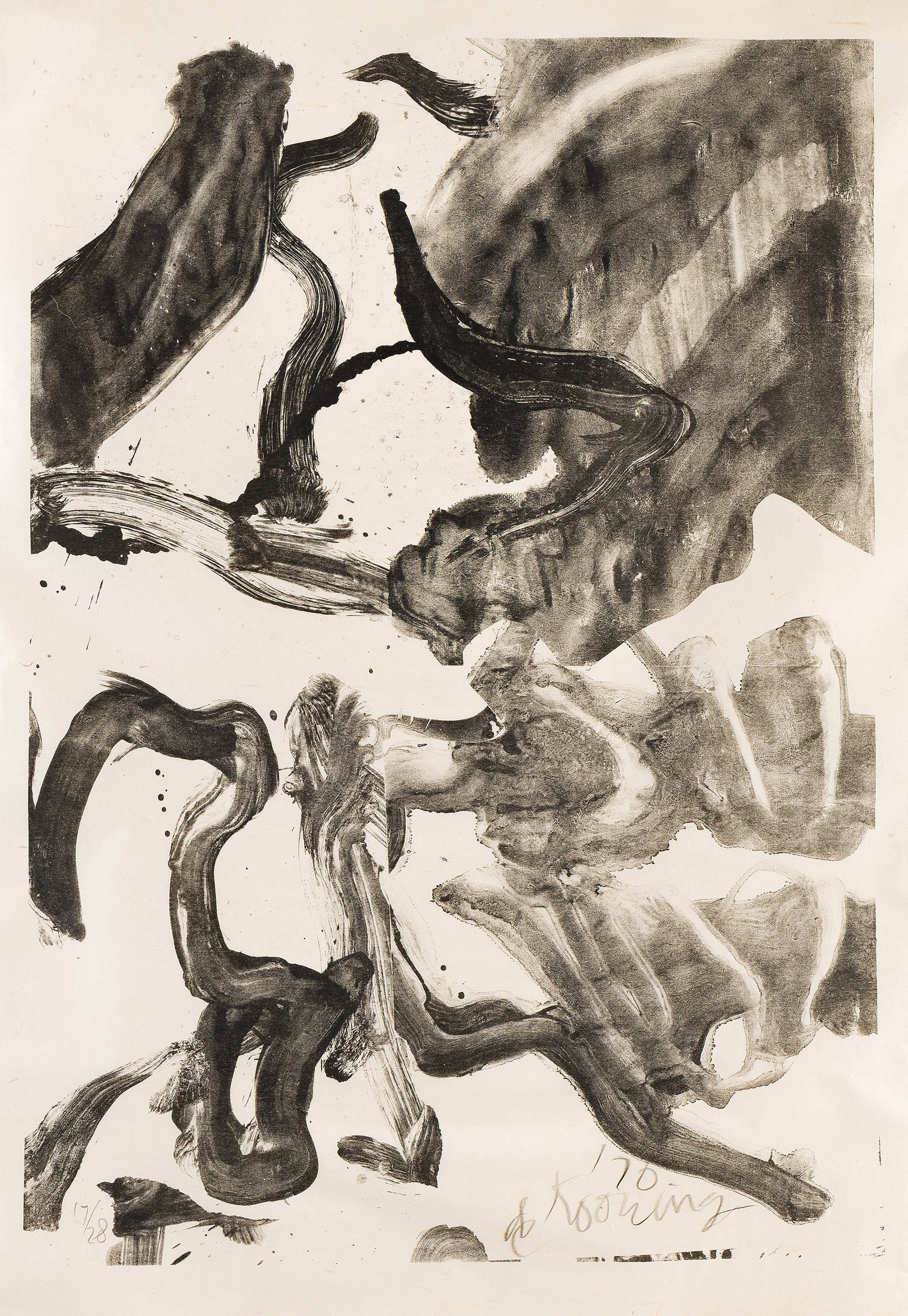 Willem De Kooning, Reflections: To Kermit for Our Trip to Japan, 1971.: Willem De Kooning (1904-1997) Reflections: To Kermit for Our Trip to Japan. Lithograph on Akawara paper, 1971. Signed, dated "70" and numbered 17/28 in pencil, lower margin. Printed by Hollander's Wor
